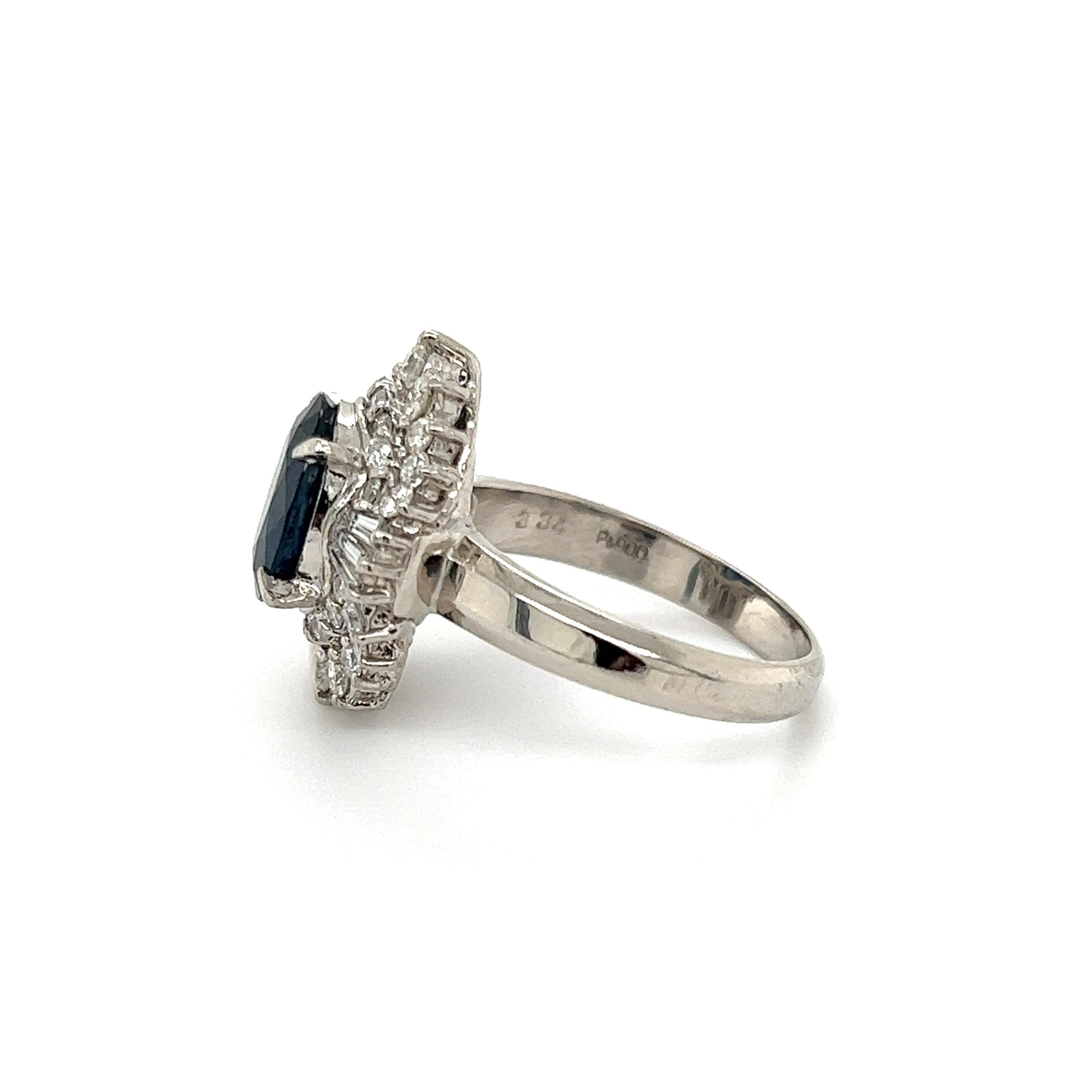 3.34 Carat Sapphire Diamond Platinum Art Deco Revival Ring Estate Fine Jewelry For Sale 2
