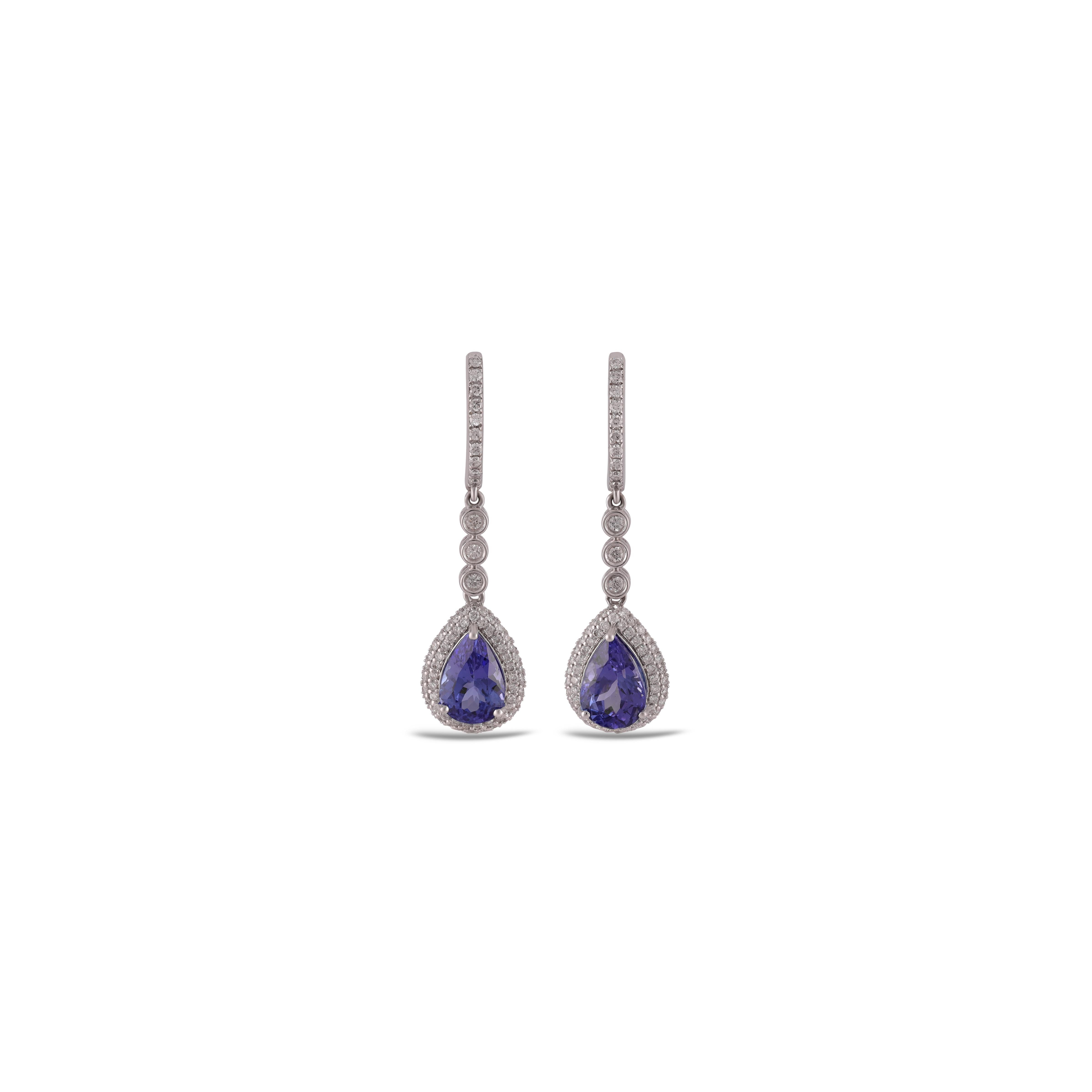 If you are looking for tanzanite earrings, this is the ultimate find, (3.34 carats) of the finest tanzanite color is the focal point. These tanzanite's are sourced near the foothills of Mt. Kilimanjaro in Tanzania. Perfectly matched in color, size,