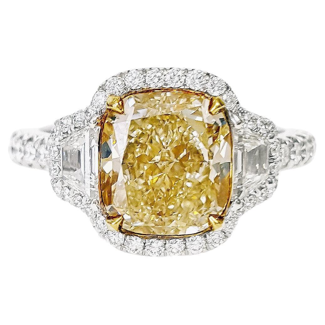 3.34 Carat Y to Z Diamond, Engagement Three Stones Halo Ring, GIA Certified.