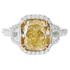 3.34 Carat Y to Z Diamond, Engagement Three Stones Halo Ring, GIA Certified.