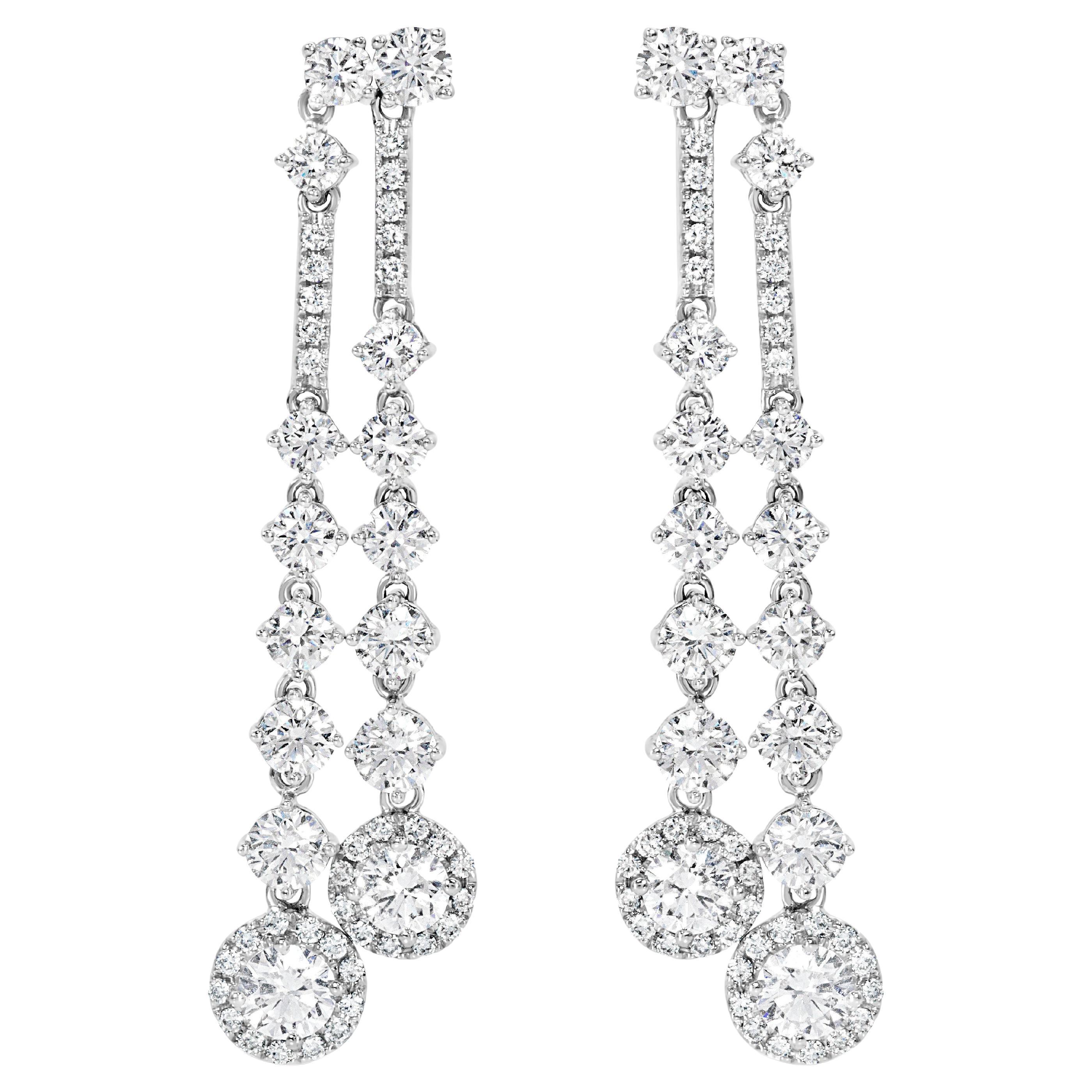 Roman Malakov 3.34 Carats Total Round Brilliant Cut Diamond Drop Earrings For Sale