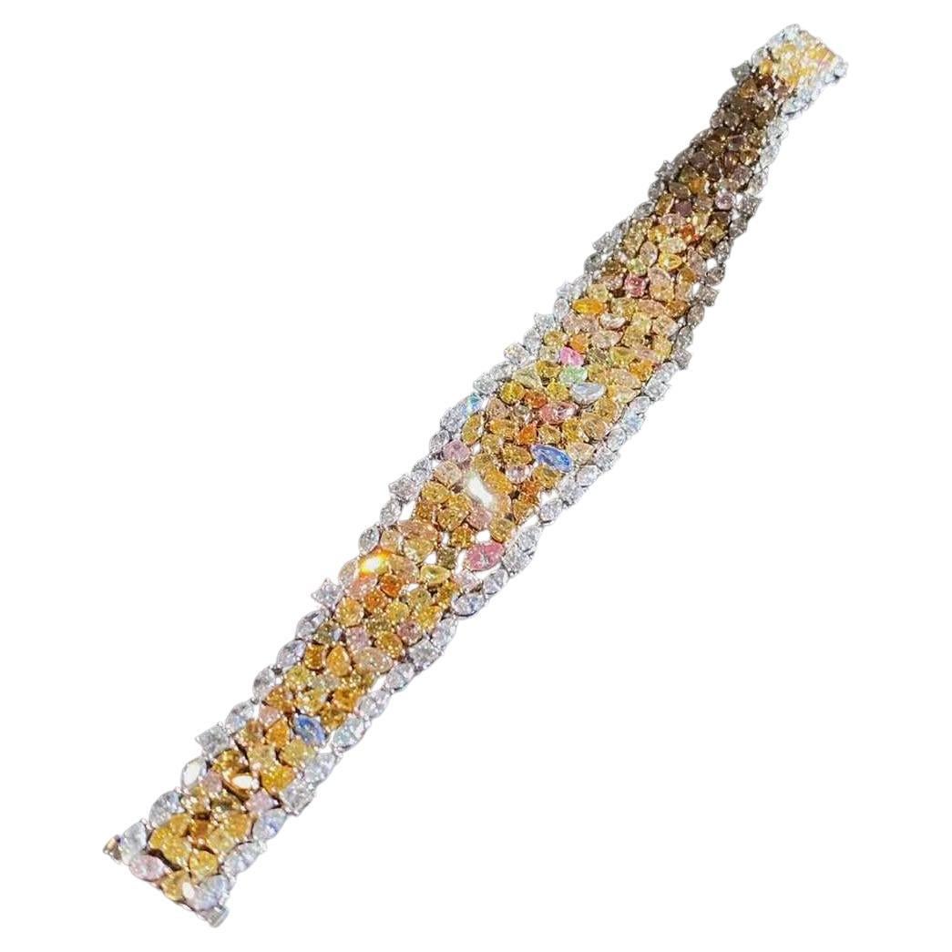Contemporary 33.40 Carat Colored Diamond Bracelet in 18K Solid Gold For Sale