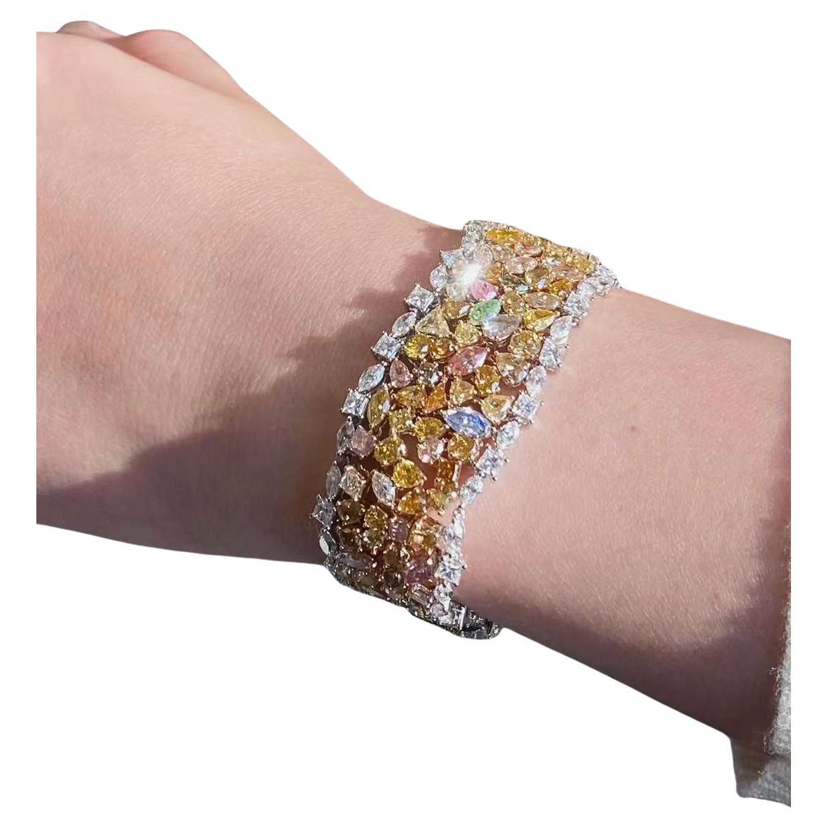 33.40 Carat Colored Diamond Bracelet in 18K Solid Gold