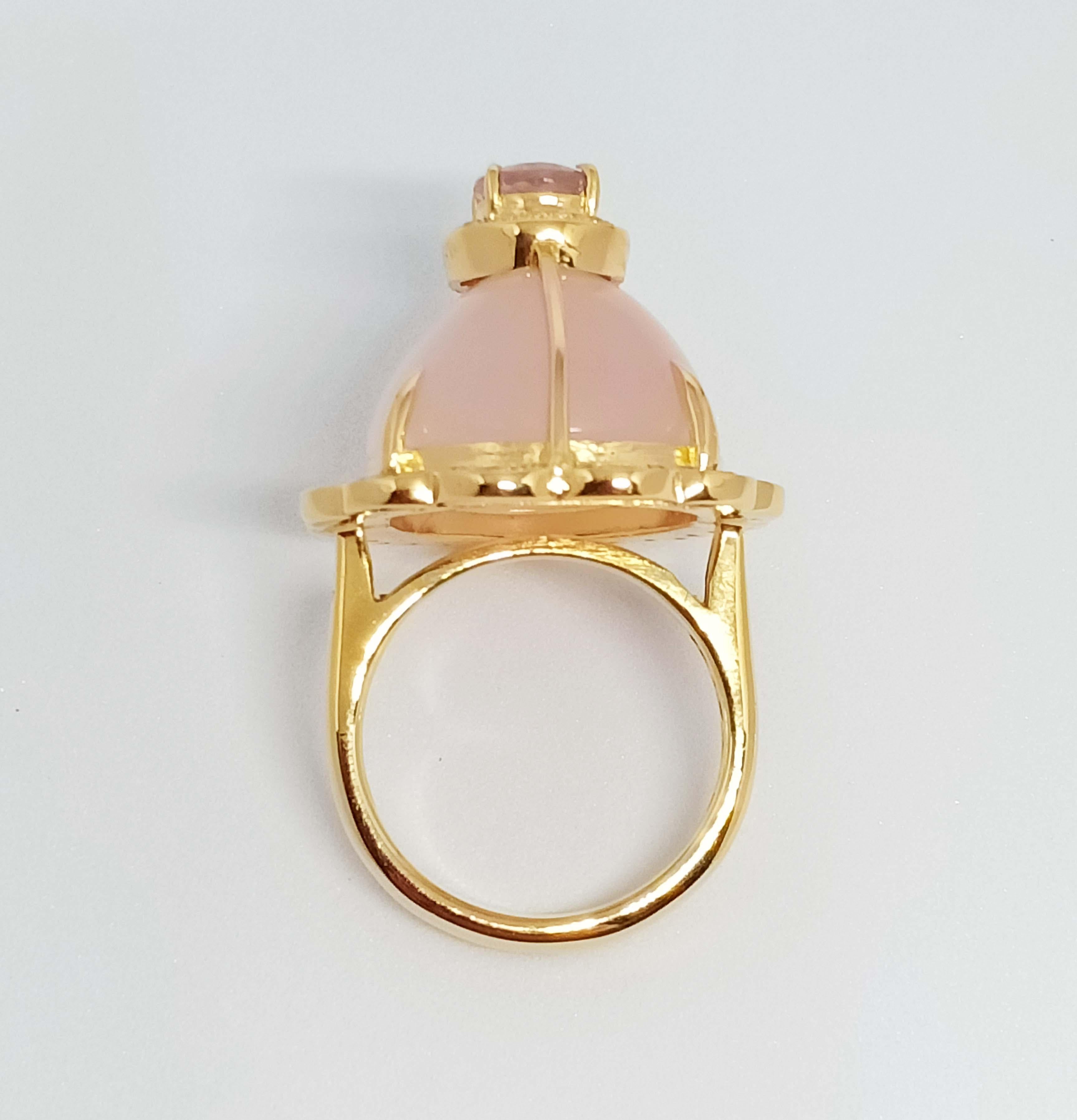 Women's 33.43 Cts. Rose Quartz Ring. Sterling Silver on 18K Gold Plated. For Sale