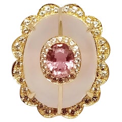 33.43 Cts. Rose Quartz Ring. Sterling Silver on 18K Gold Plated.