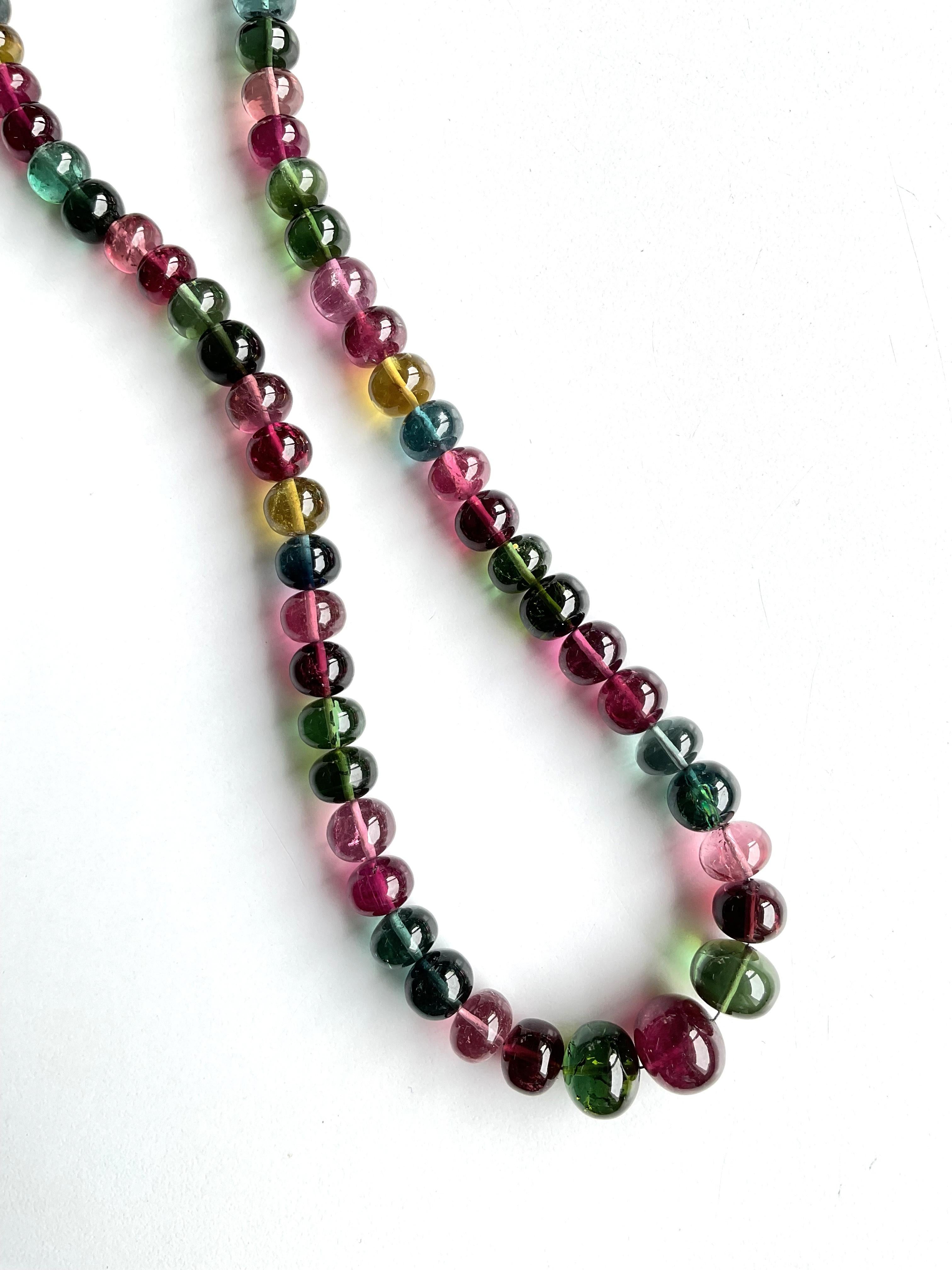Women's or Men's 334.50 Carats Multi Tourmaline Necklace Beaded Jewelry Natural Gemstone AAA+ gem For Sale
