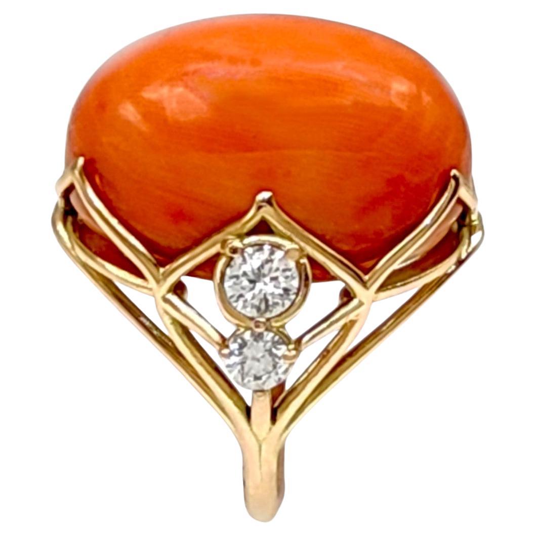 33,49 Karat Koralle Diamant Ring zertifiziert 14K Gelbgold Einzigartiger skulpturaler Cocktail im Angebot 2
