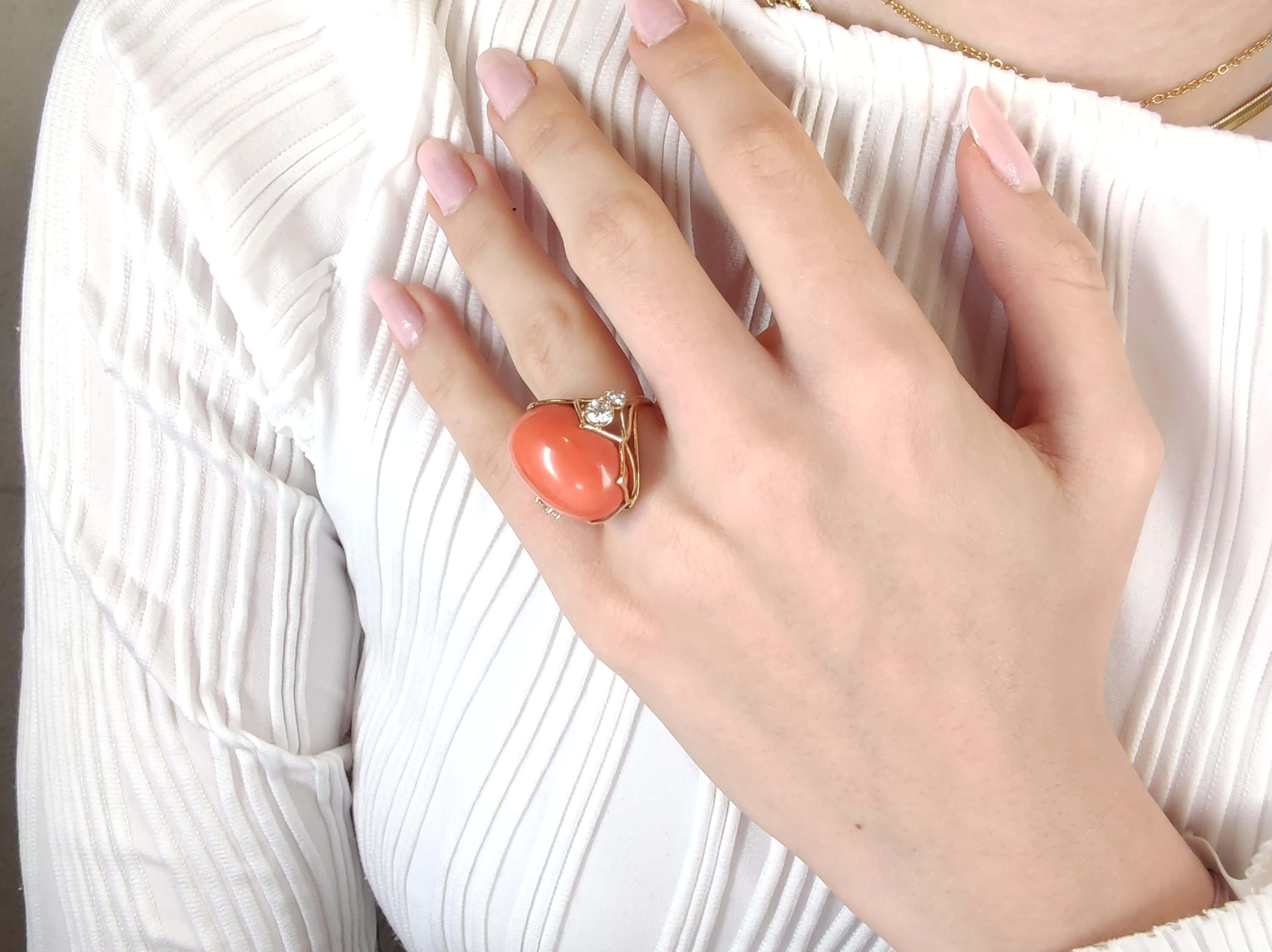 33.49ct Coral Diamond Statement Ring in 14K Gold – Sculptural Handmade Design In New Condition For Sale In Sant Josep de sa Talaia, IB