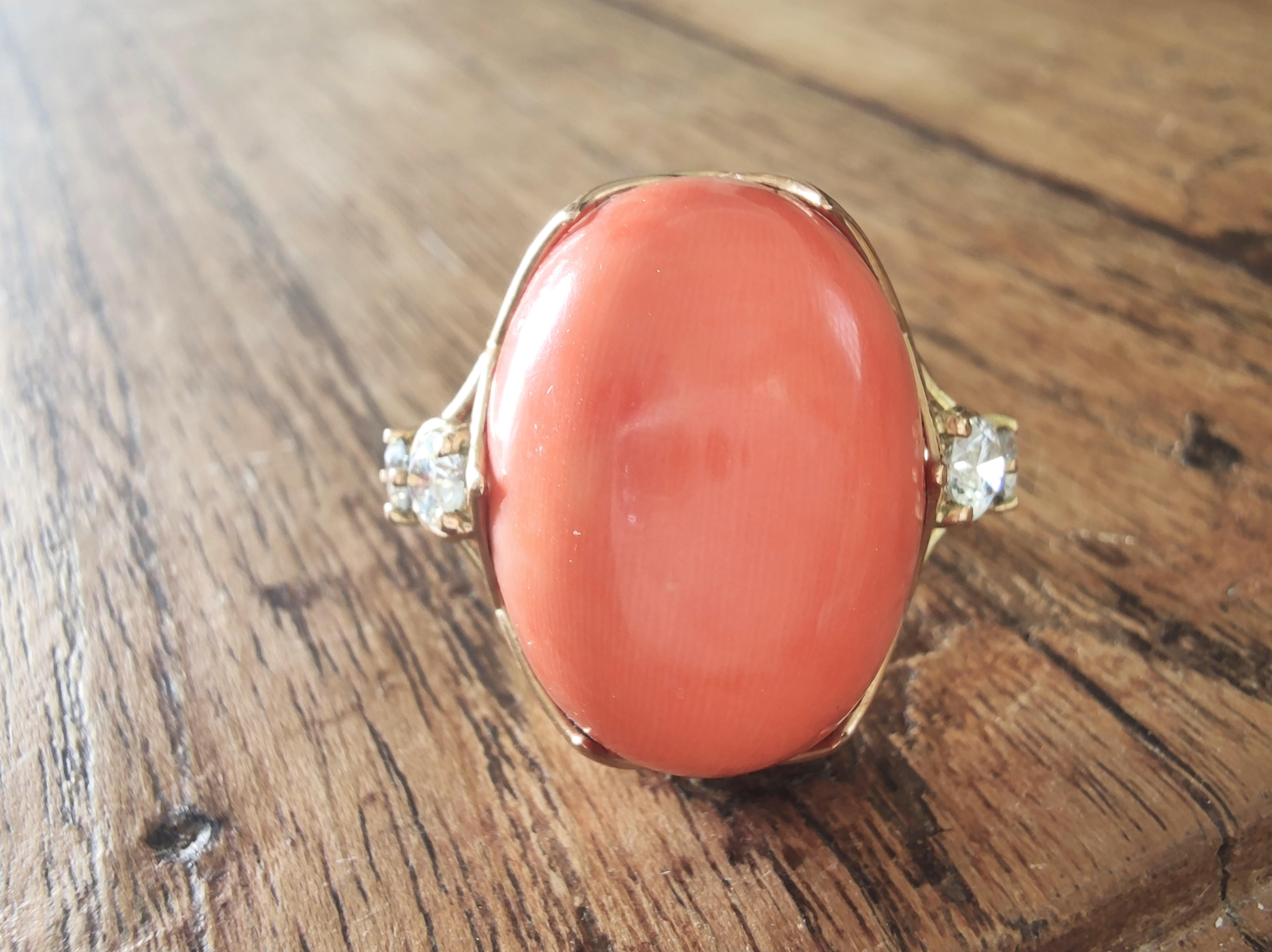33.49ct Coral Diamond Statement Ring in 14K Gold – Sculptural Handmade Design For Sale 2