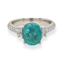 3.34ct Intense Greenish Blue Paraiba Tourmaline Ring 18K White Gold