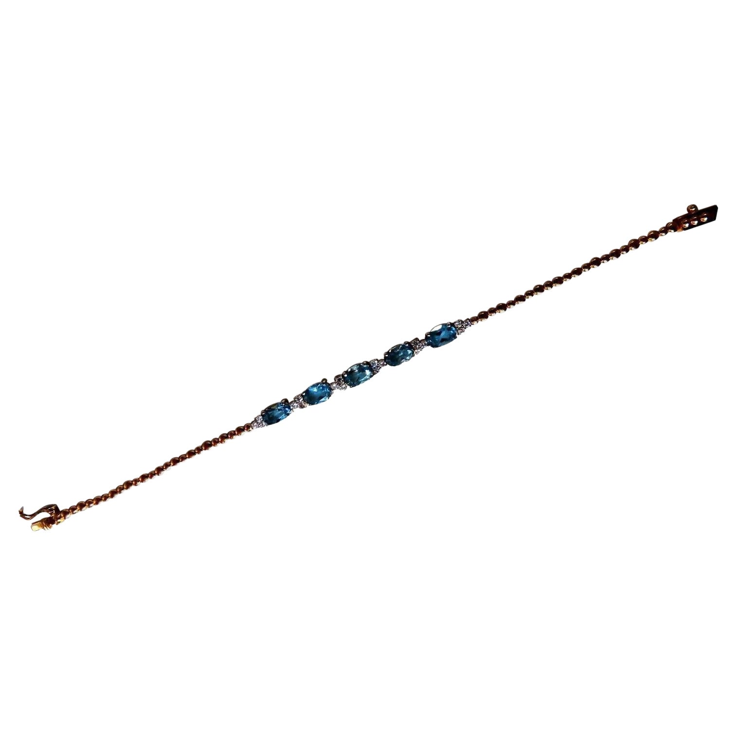Bracciale tennis con diamanti di acquamarina naturale 3,34ct 14kt Vivid Prime Aqua Blue in vendita