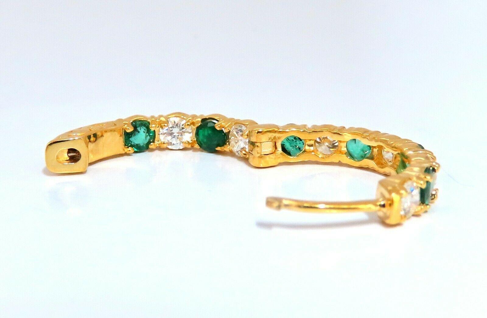 Round Cut 3.34ct Natural Emerald Diamonds Hoop Earrings 14kt Yellow Gold Inside Out