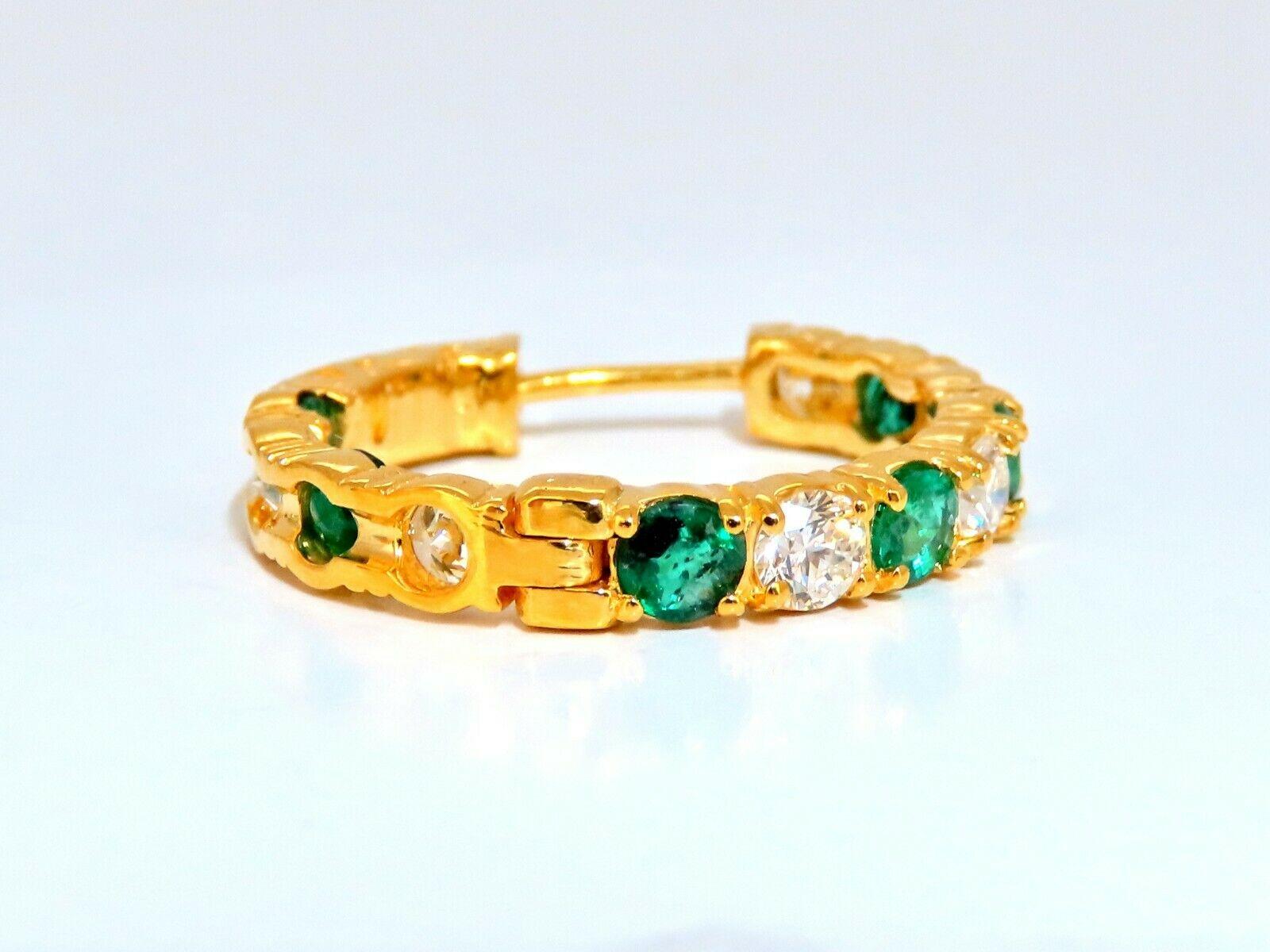 3.34ct Natural Emerald Diamonds Hoop Earrings 14kt Yellow Gold Inside Out In New Condition In New York, NY