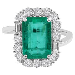 3.34ct Octagon Emerald 0.80cts SI/HI Diamond Halo Engagement Ring 18k White Gold