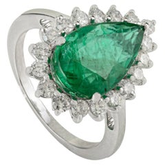 3.34Ct Pear Cut Smaragd & Diamant Cocktail Ring in 14K Weißgold Schmuck Geschenk