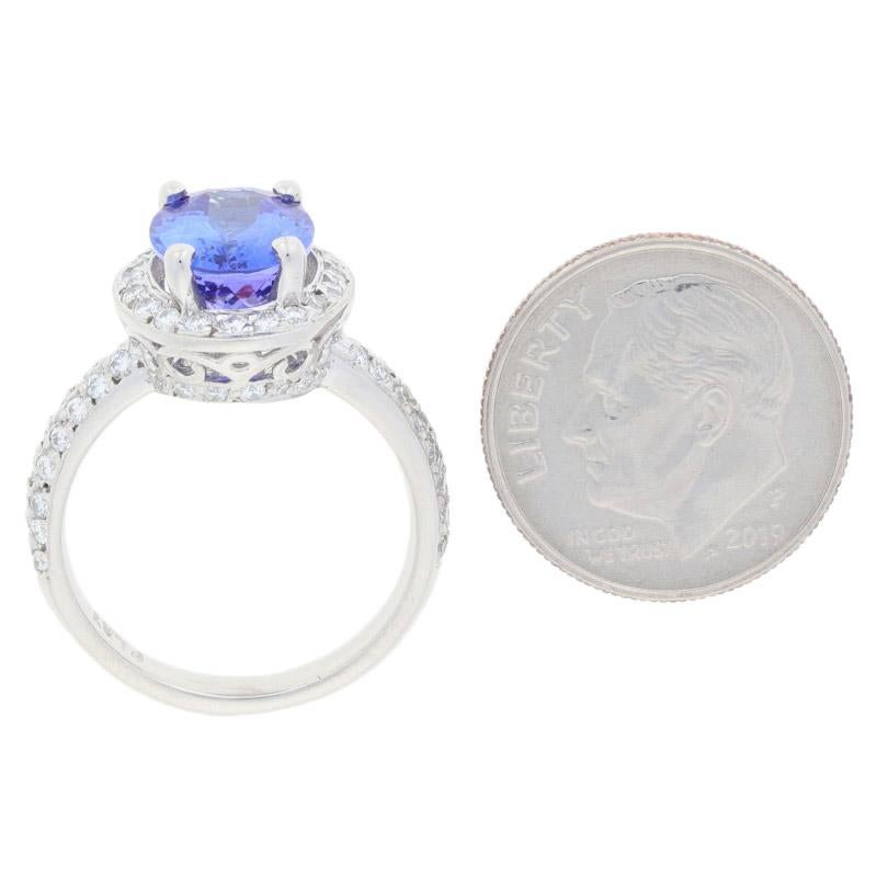 3.34 Carat Oval Cut Tanzanite and Diamond Ring, Platinum Milgrain Halo 1