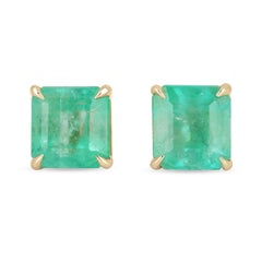 3.34tcw Colombian Emerald Stud Earrings in 14K Gold Natural Emerald Cut Studs