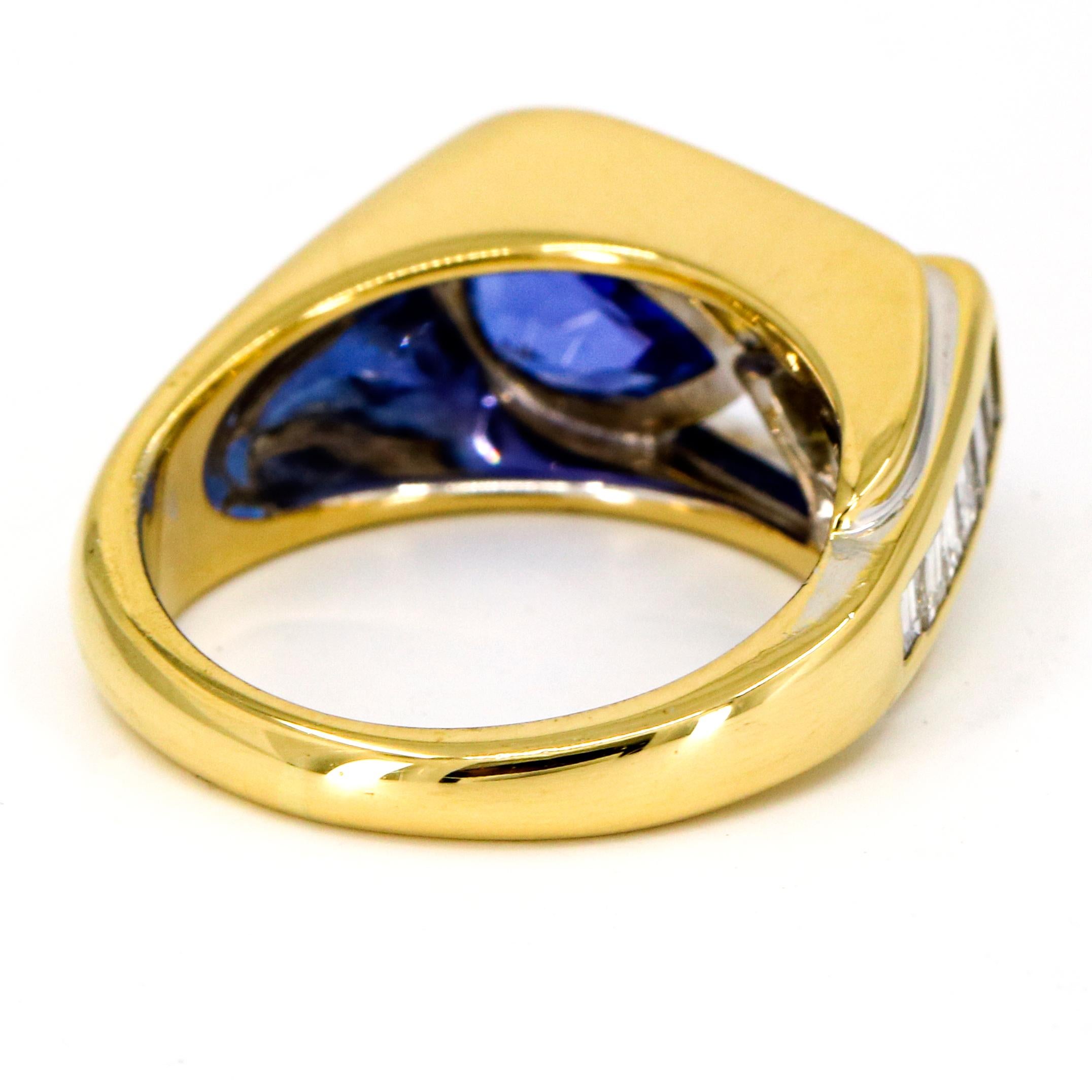 3.35 Carat 18 Karat Yellow Gold Tanzanite Diamond Band Ring In Good Condition For Sale In Fort Lauderdale, FL