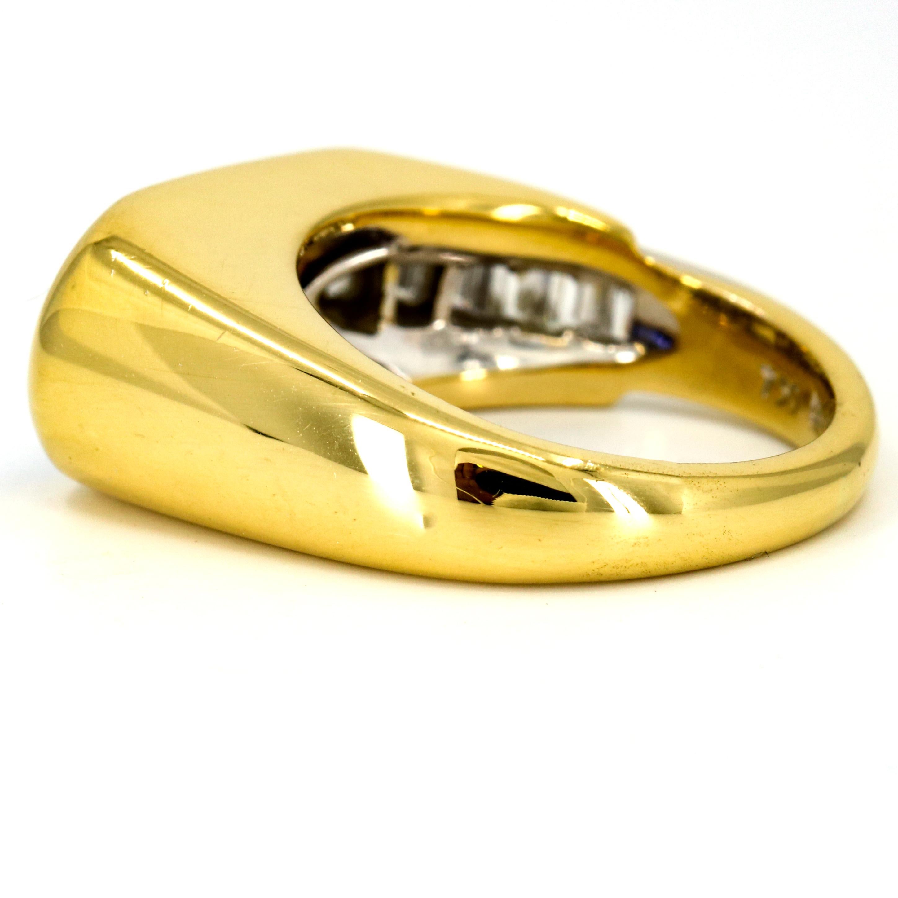 Women's 3.35 Carat 18 Karat Yellow Gold Tanzanite Diamond Band Ring For Sale