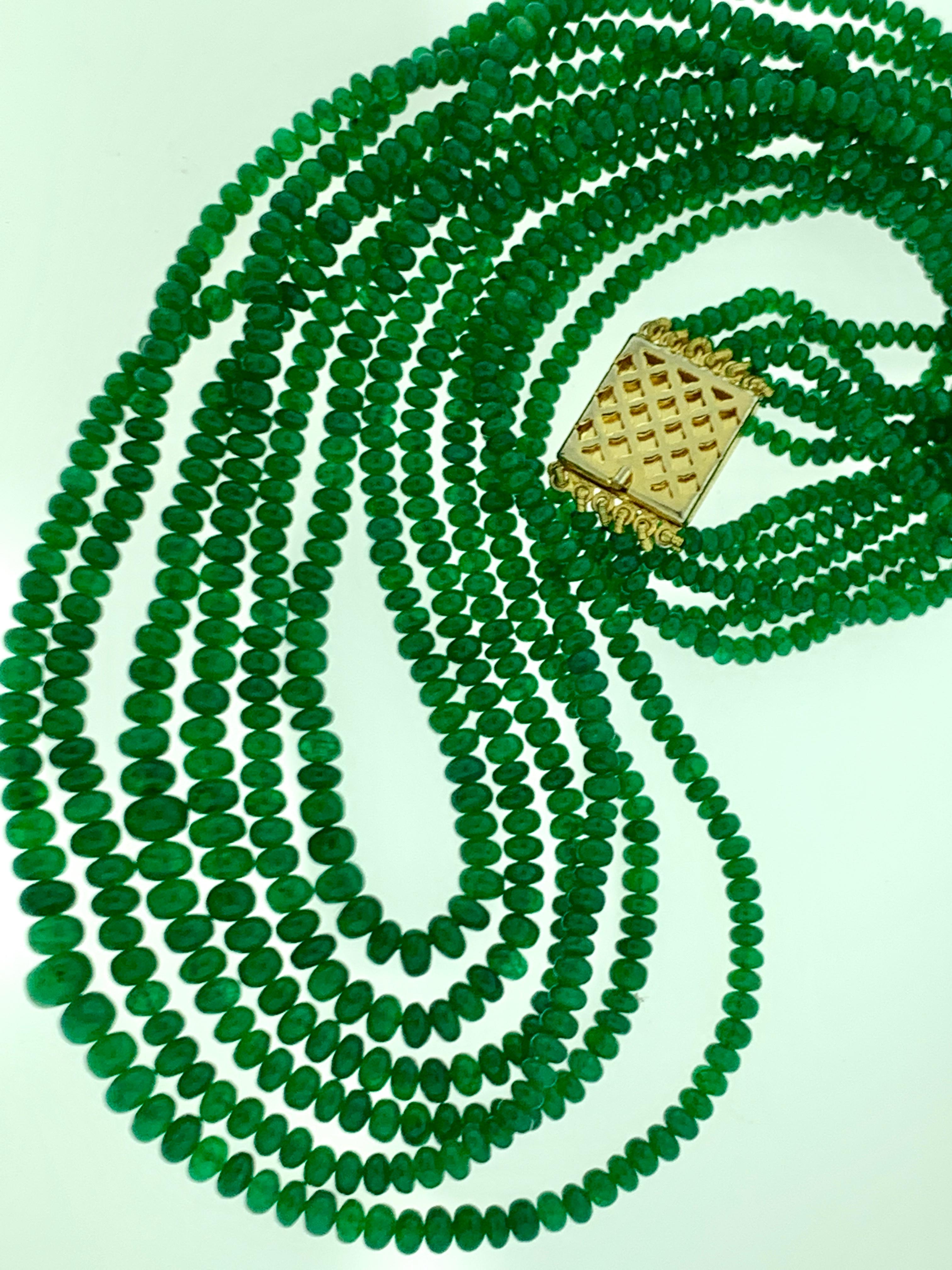335 Carat 6 Layer Natural Brazilian Emerald Bead Necklace Sterling Silver Clasp 1