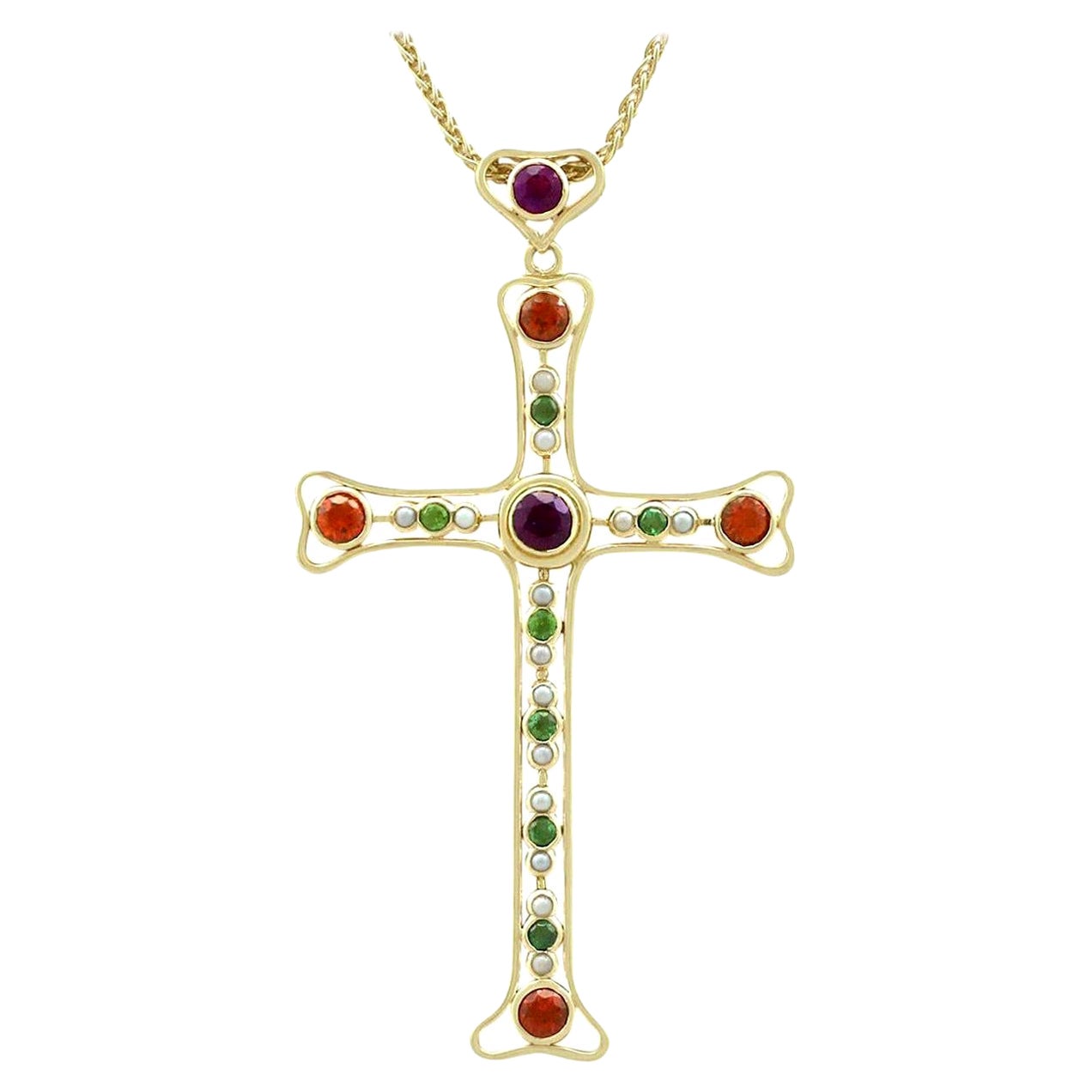 Colgante de amatista y peridoto de 3,35 quilates, citrino y perla en cruz