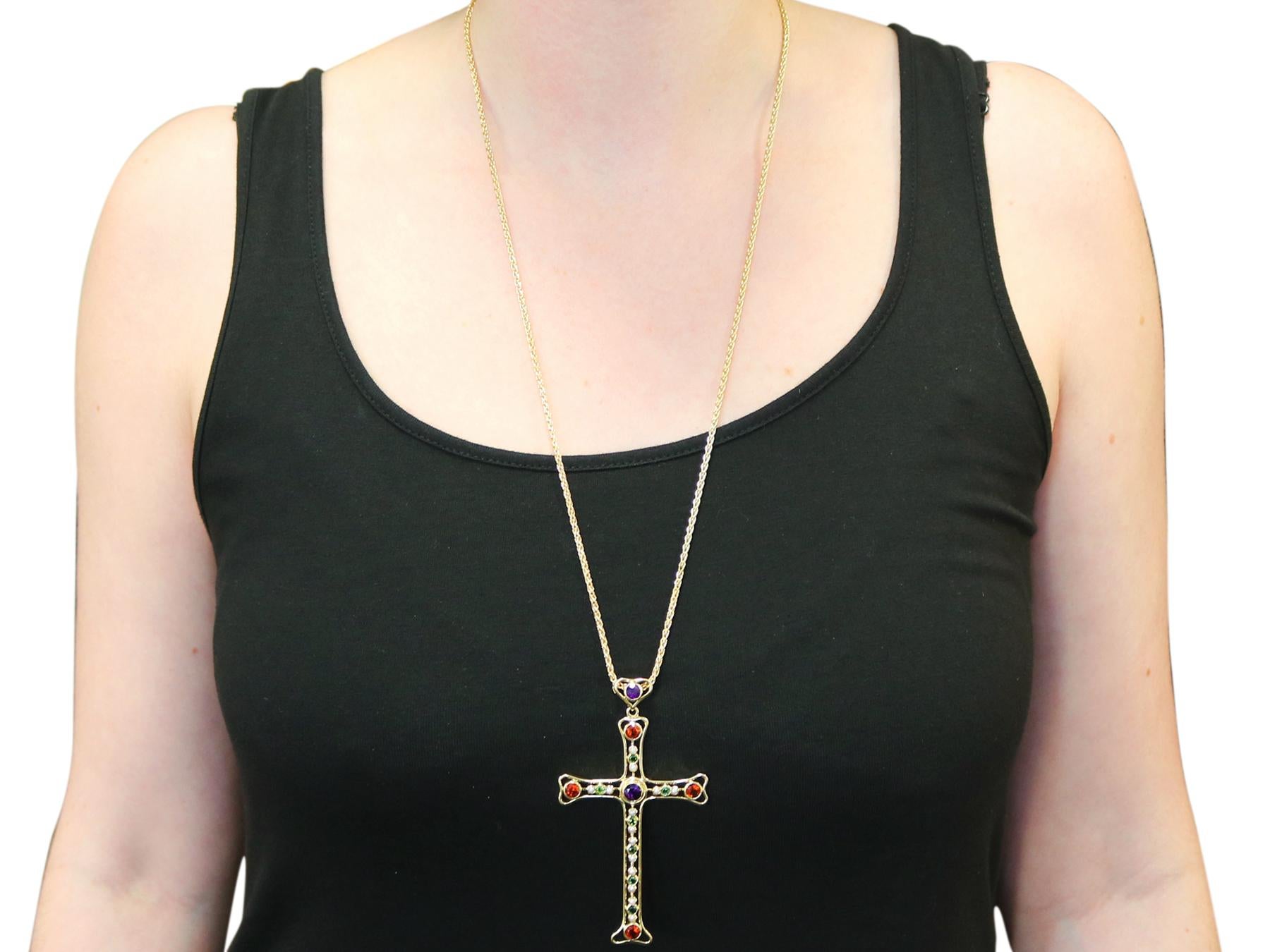 Colgante de amatista y peridoto de 3,35 quilates, citrino y perla en cruz en venta 2