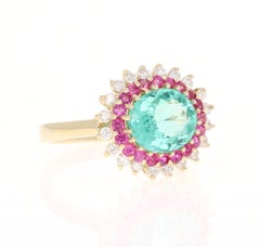 3.35 Carat Apatite Pink Sapphire Diamond 14 Karat Yellow Gold Ring