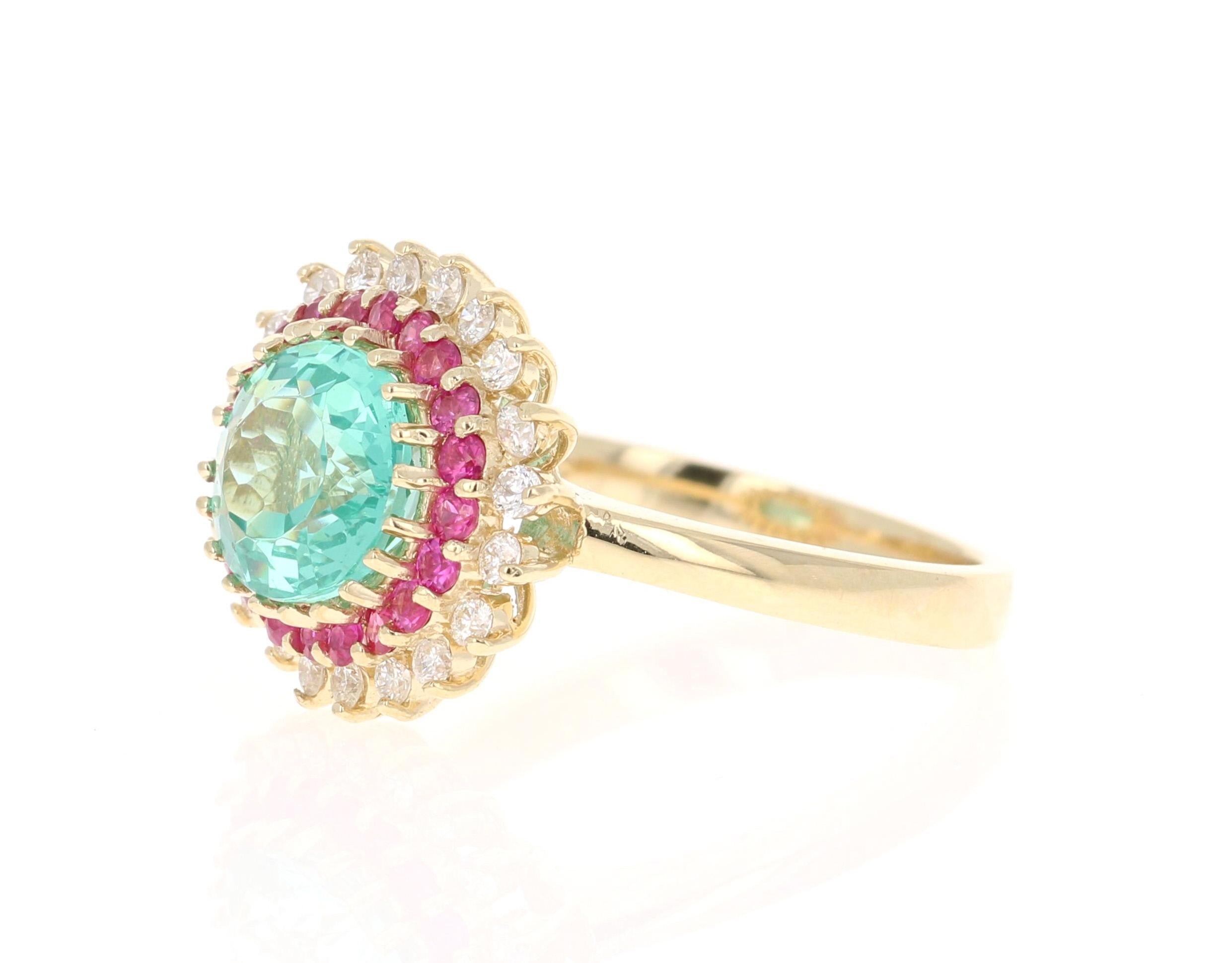 Modern 3.35 Carat Apatite Pink Sapphire Diamond 14 Karat Yellow Gold Ring