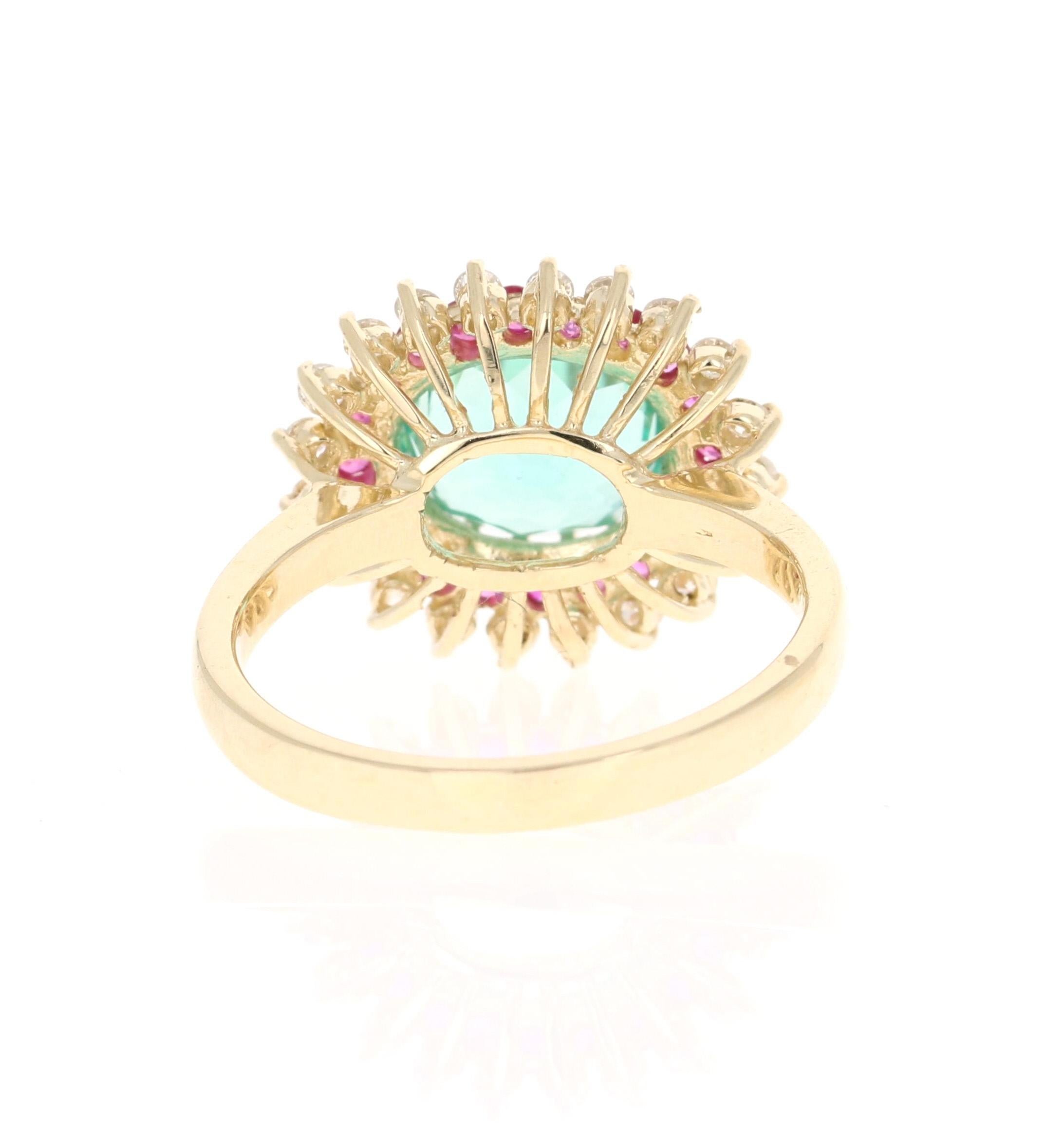 Oval Cut 3.35 Carat Apatite Pink Sapphire Diamond 14 Karat Yellow Gold Ring