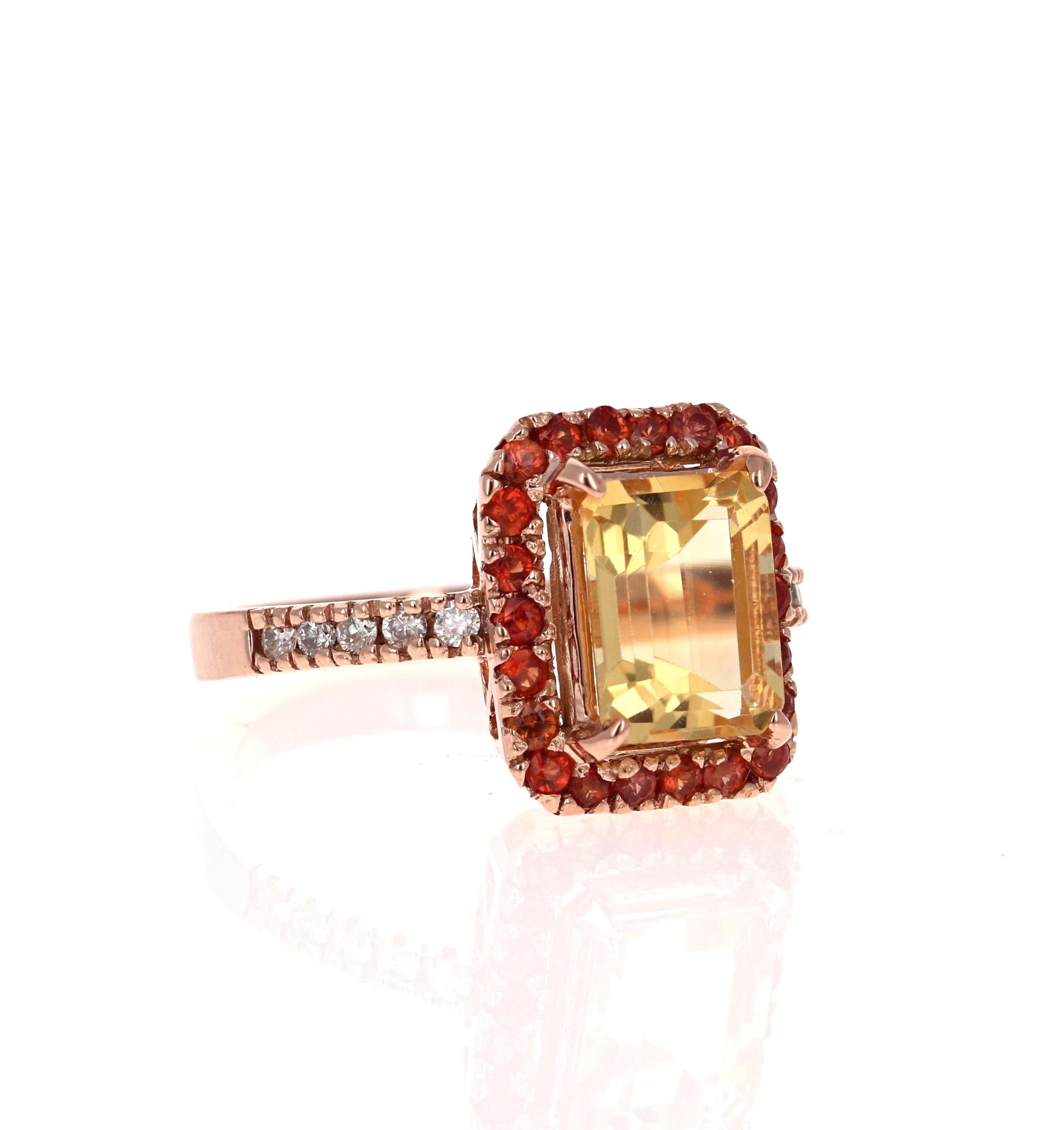 Modern 3.35 Carat Emerald Cut Citrine, Sapphire Diamond 14 Karat Gold Engagement Ring