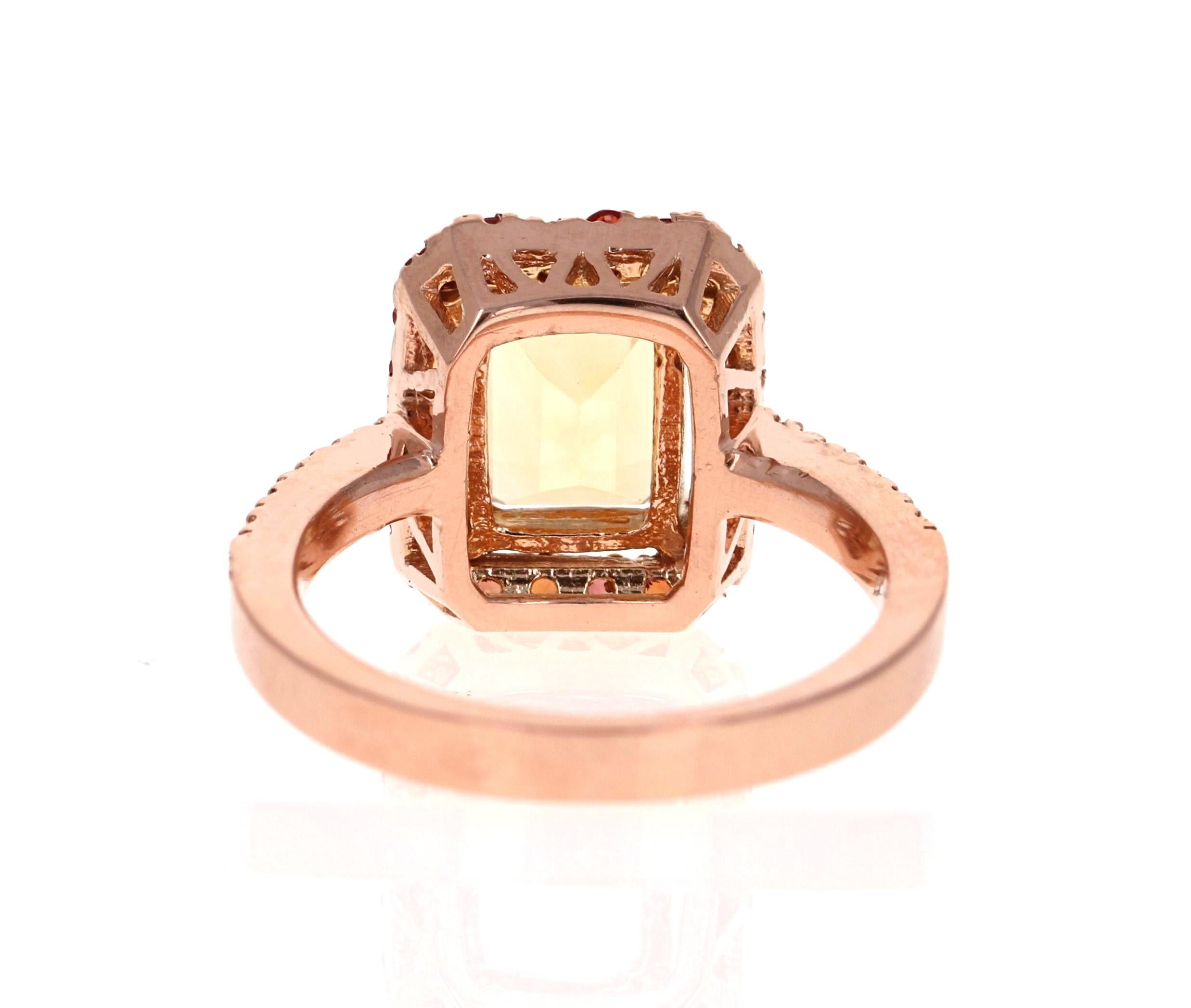 3.35 Carat Emerald Cut Citrine, Sapphire Diamond 14 Karat Gold Engagement Ring In New Condition In Los Angeles, CA