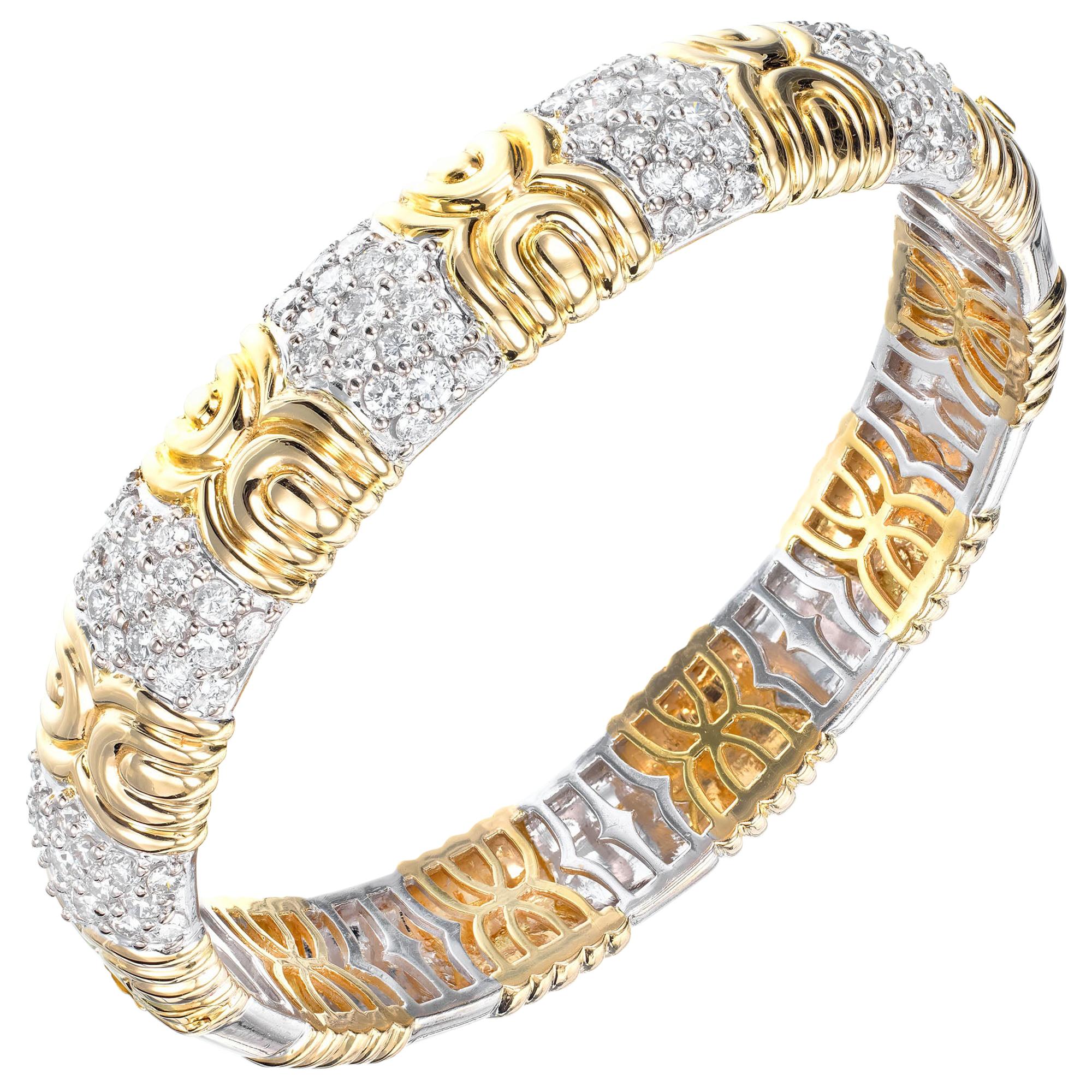 3.35 Carat Diamond Two-Tone Gold Bangle Bracelet