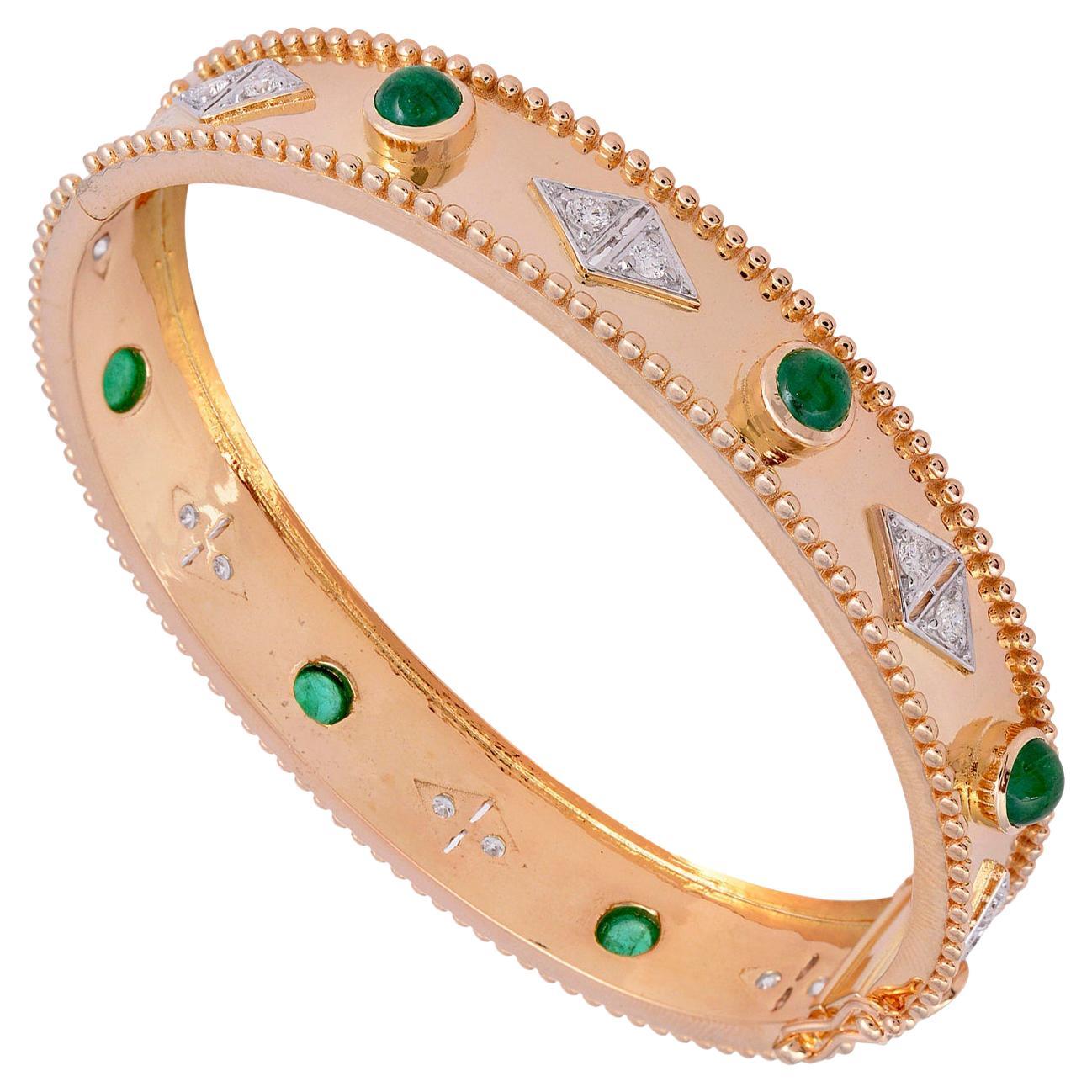 Bracelet jonc cerf-volant en or 14 carats avec diamants et émeraudes de 3,35 carats