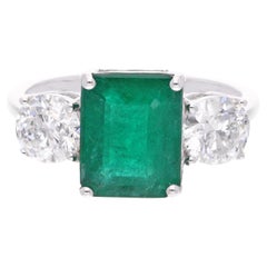 3,35 Karat Smaragd-Edelsteinring 1,42 Karat SI/H Diamant 18 Karat Weißgold