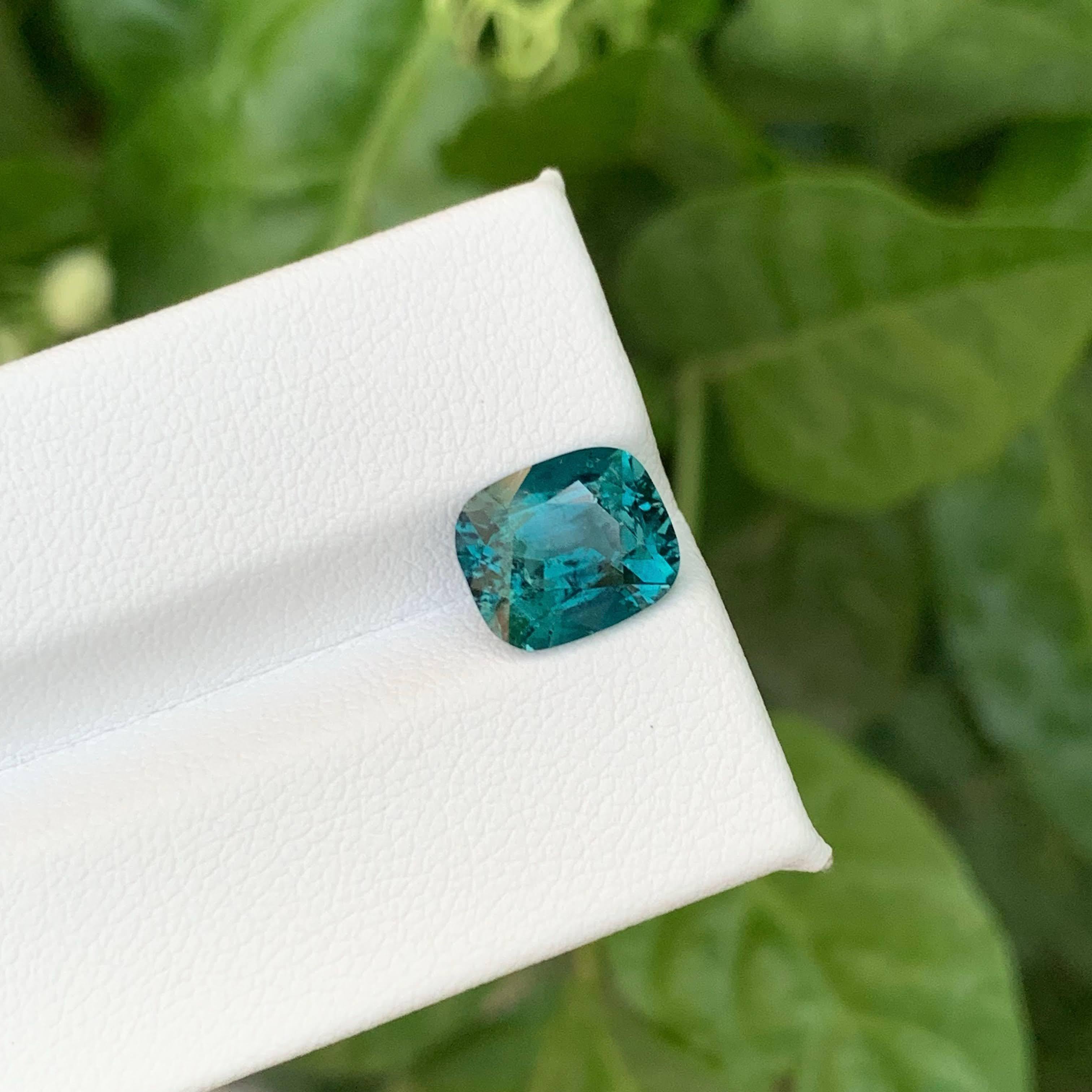3.35 Carat Loose Lagoon Blue Color Tourmaline Stone Cushion Cut Afghan Gemstone en vente 1