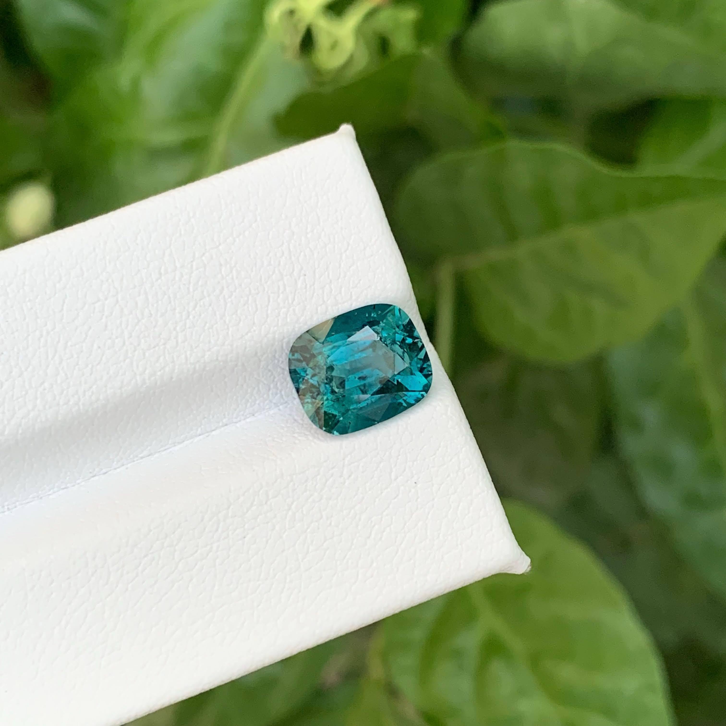3.35 Carat Loose Lagoon Blue Color Tourmaline Stone Cushion Cut Afghan Gemstone en vente 2