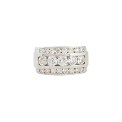 3.35 Carat Men's 3 Row Round Diamond Ring 14 Karat in Stock