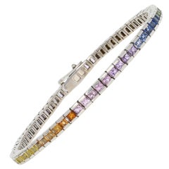 3.35 Carat Multi-Color Sapphire Bracelet, 14 Karat White Gold Tennis