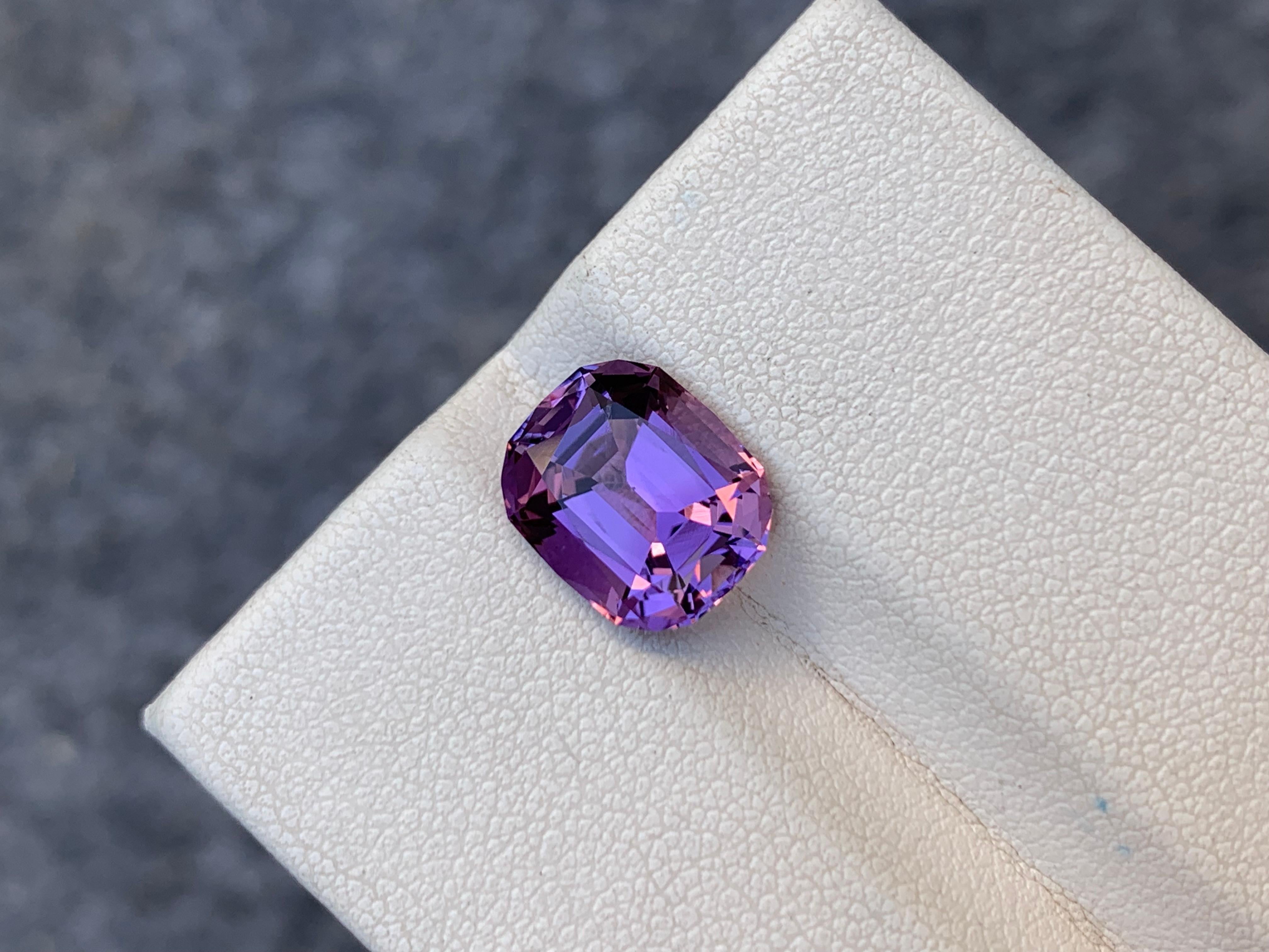 Loose Amethyst
Weight: 3.55 Carats
Dimension: 10.6 x 8.9 x 6.4 Mm
Colour: Purple
Origin: Brazil
Treatment: Non
Certificate: On Demand
Shape: Cushion 

Amethyst, a stunning variety of quartz known for its mesmerizing purple hue, has captivated humans