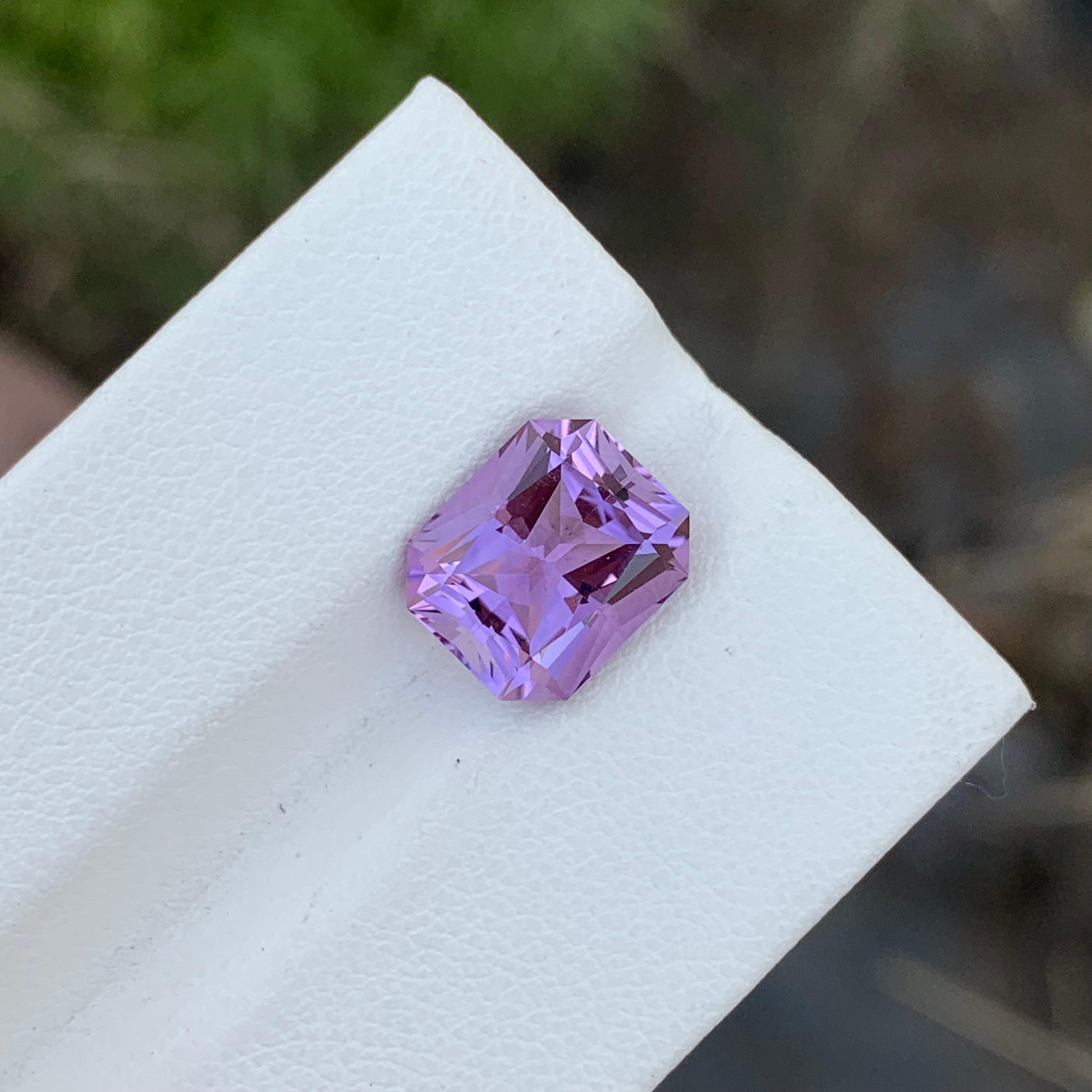 Arts and Crafts 3.35 Carat Natural Loose Amethyst Emerald Shape Gem For Jewellery Making  For Sale