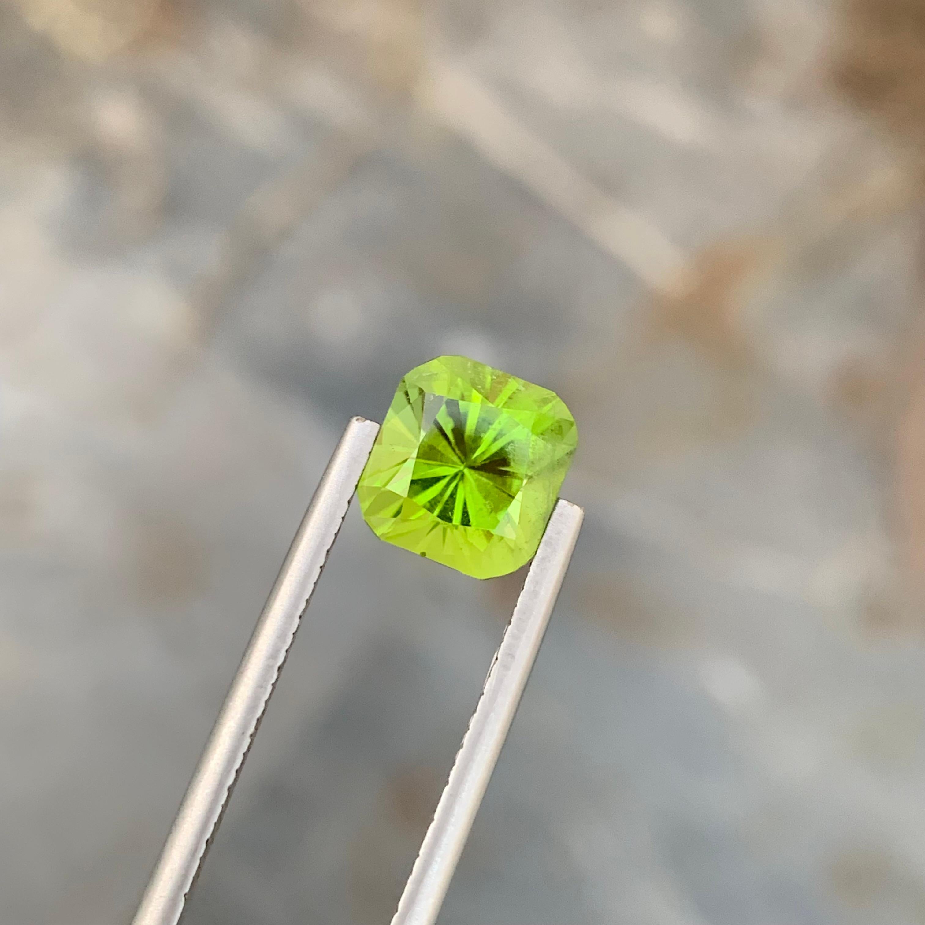 Loose Peridot
Weight: 3.35 Carats
Dimension: 8.3 x 7.8 x 6.6 Mm
Colour: Green
Origin: Supat Valley, Pakistan
Shape: Square
Certificate: On Demand
Treatment: Non

Peridot, a vibrant and lustrous gemstone, has been cherished for centuries for its