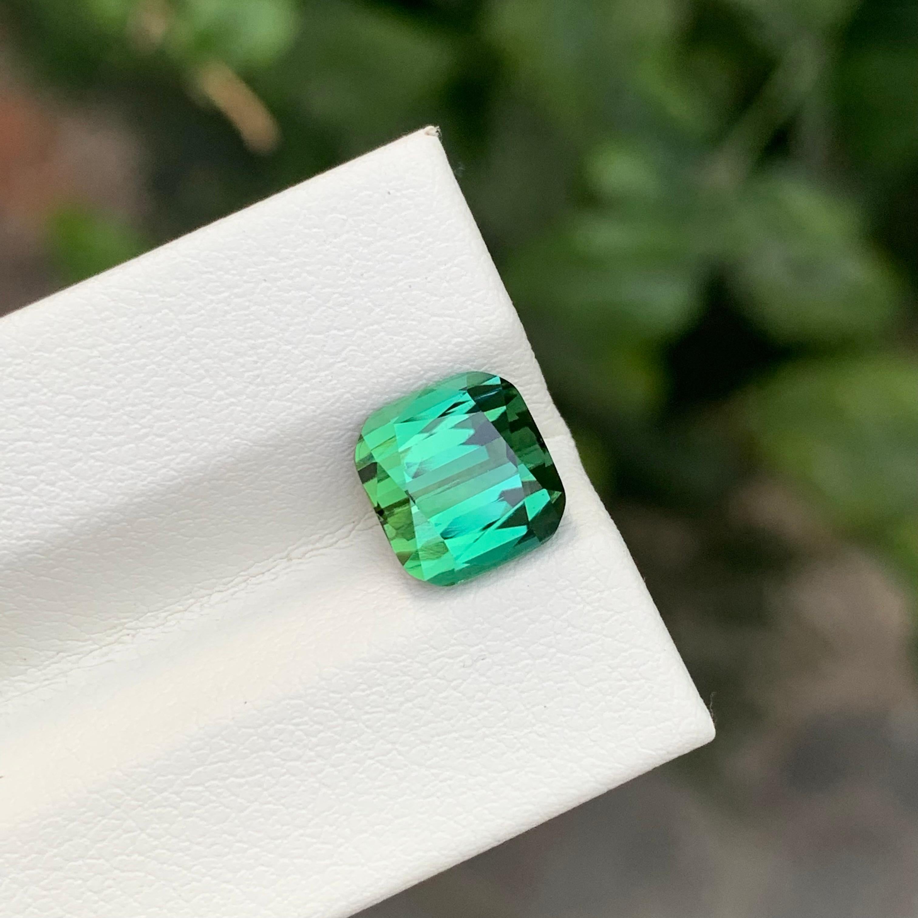 Gema natural suelta de turmalina verde azul de 3.35 quilates en forma de cojín en venta 10