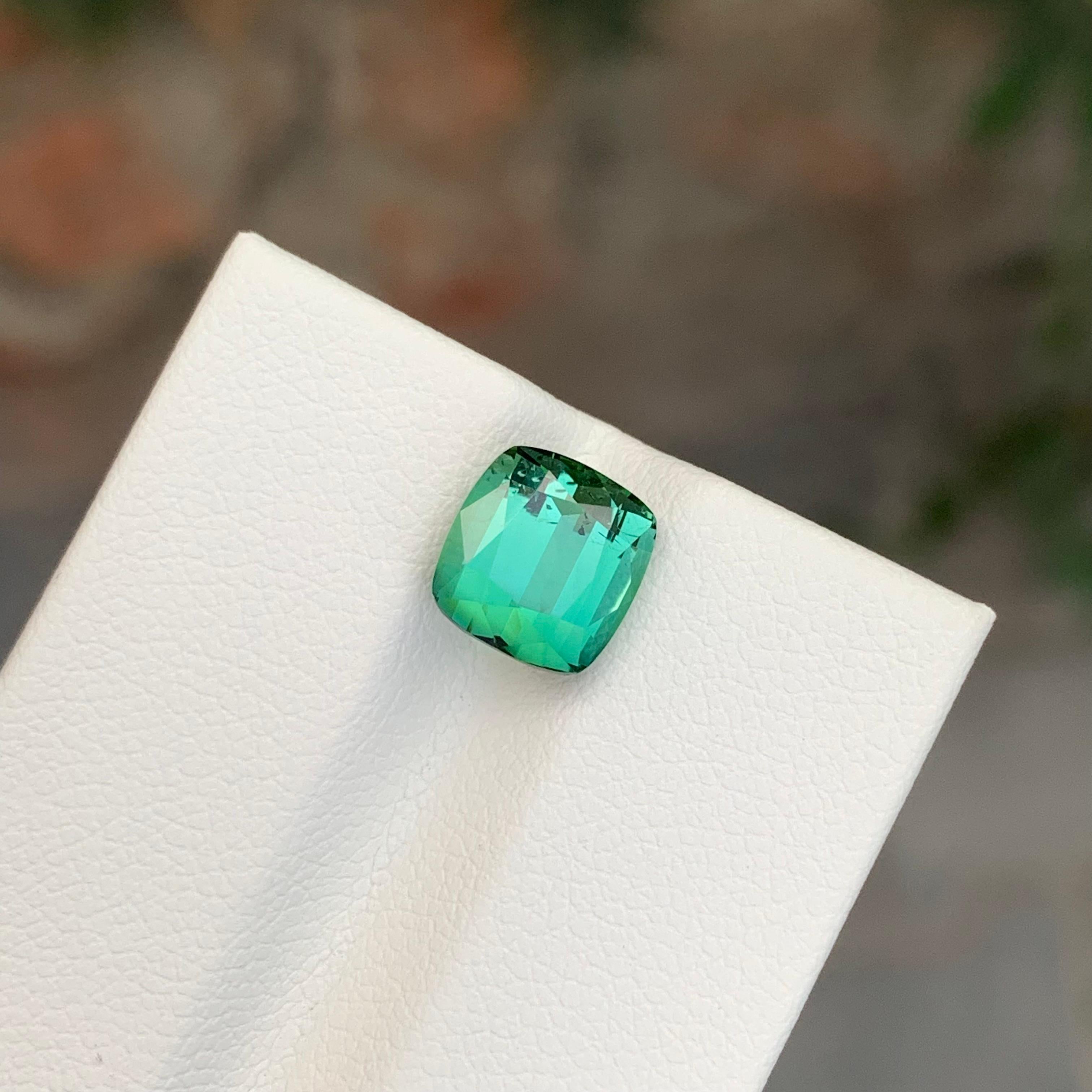 Taglio cuscino Top Color 3,35 Carati Tormalina Blu Verde Forma Cuscino Gemma in vendita