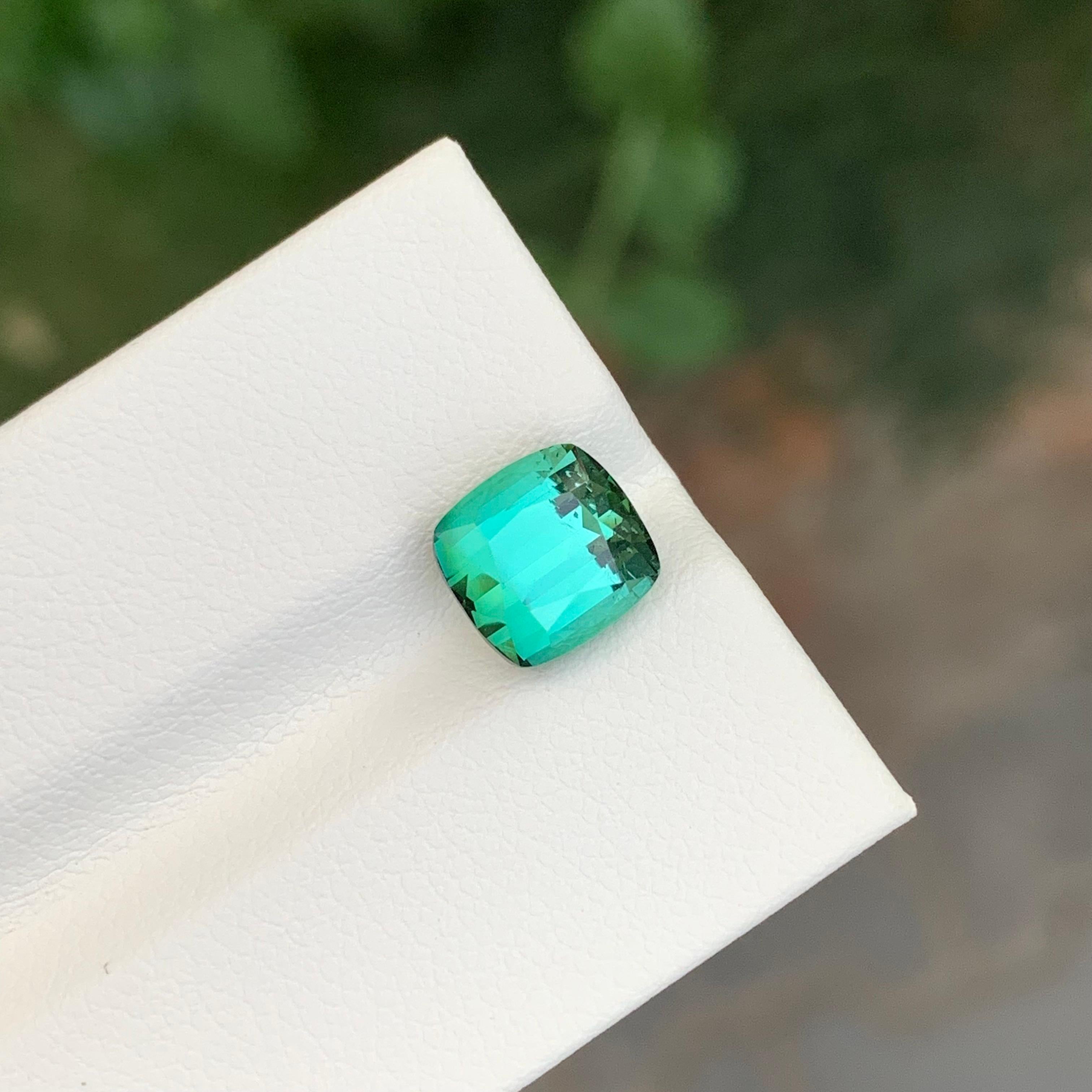 da uomo o donna Top Color 3,35 Carati Tormalina Blu Verde Forma Cuscino Gemma in vendita