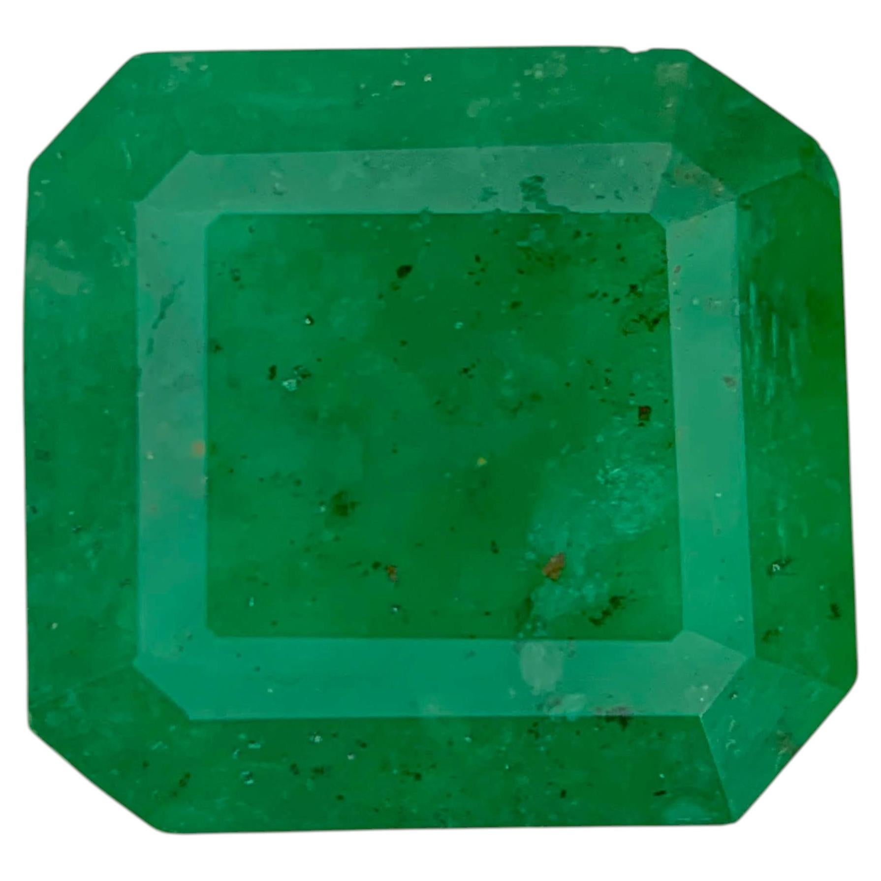 3.35 Carat Natural Loose Green Color Emerald Stone Asscher Cut Gemstone For Sale