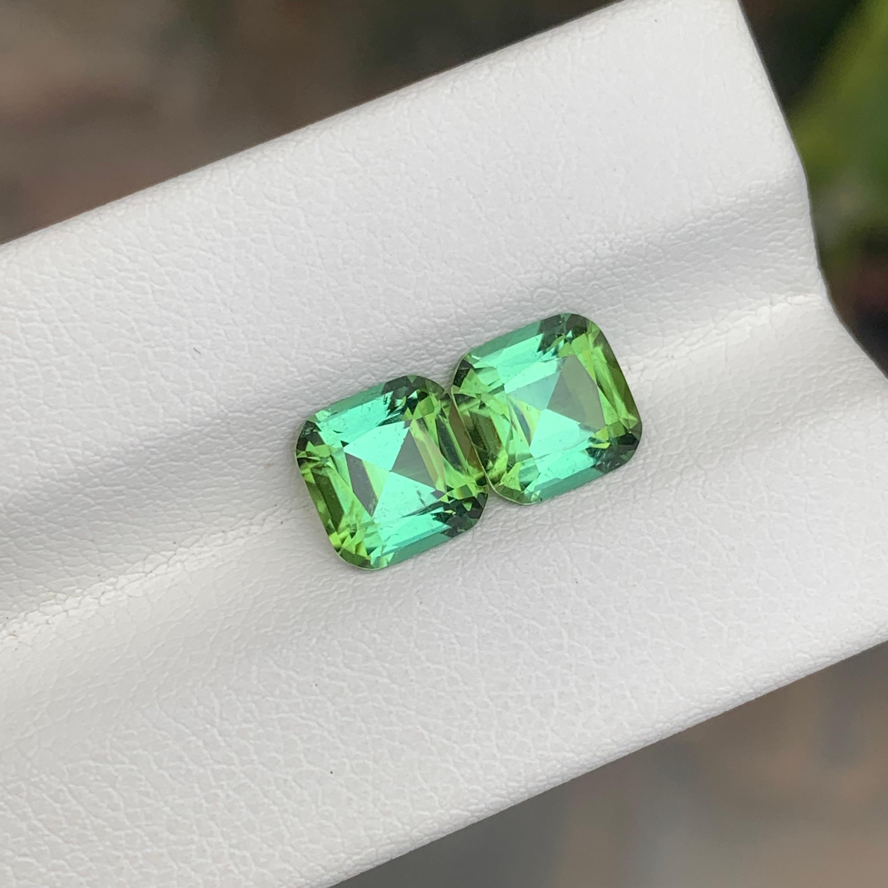 Square Cut 3.35 Carat Natural Loose Green Tourmaline Pair For Jewellery Making For Sale