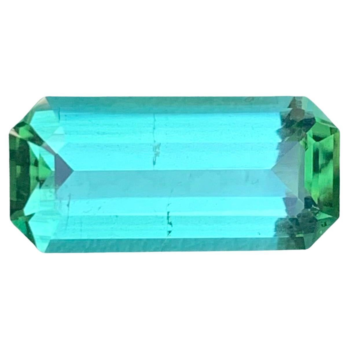 3.35 Carat Natural Loose Mint Green Tourmaline Long Emerald Shape Gemstone For Sale