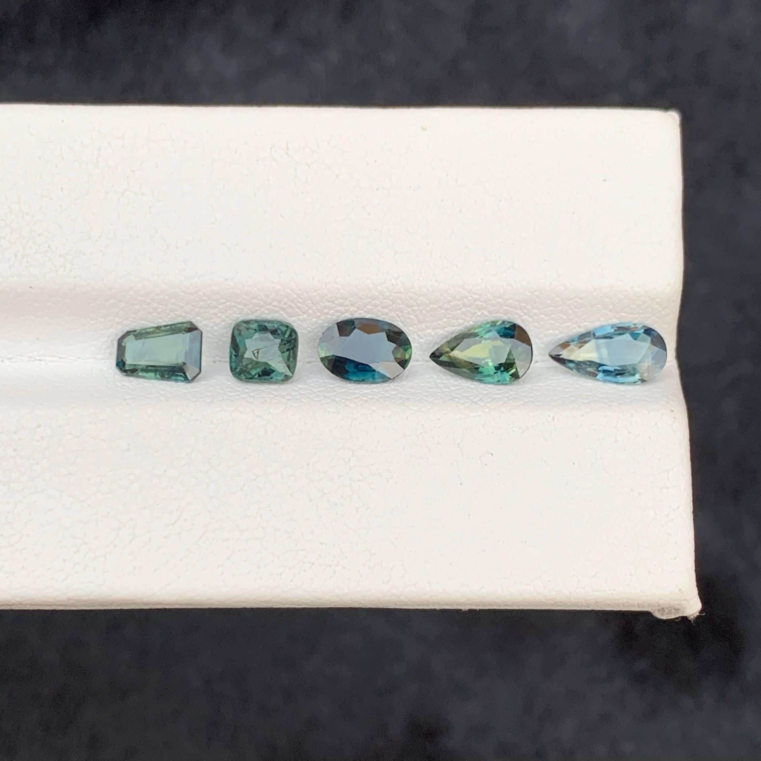 da uomo o donna 3,35 Carati di Zaffiro Naturale Sciolto Teal Lotti 5 Pezzi Taglio Misto Madagascar Gemme in vendita