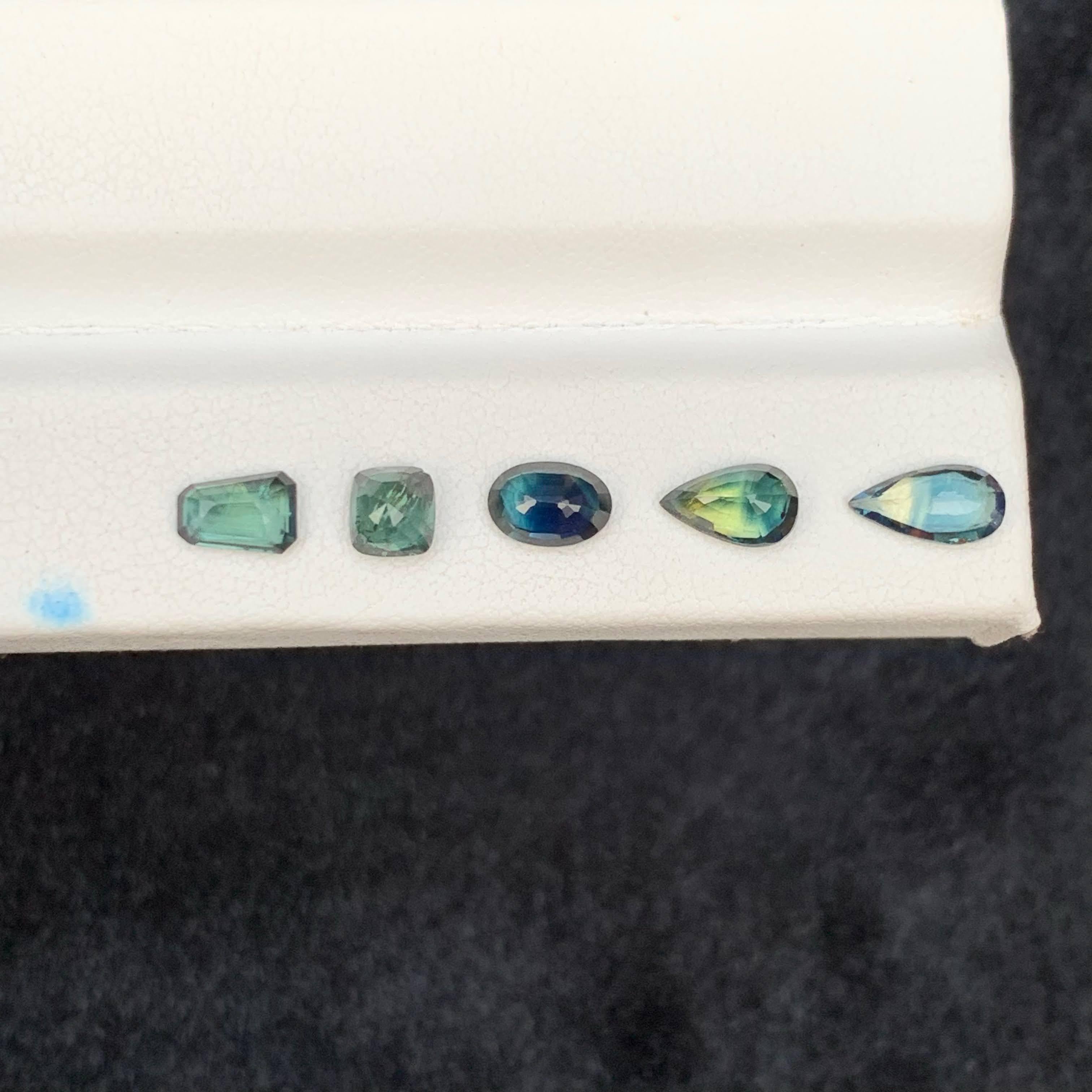 3,35 Carati di Zaffiro Naturale Sciolto Teal Lotti 5 Pezzi Taglio Misto Madagascar Gemme in vendita 2