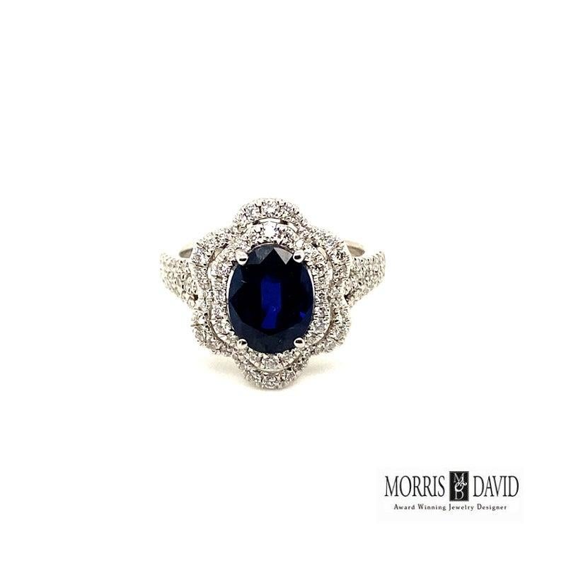 For Sale:  3.35 Carat Natural Oval Sapphire and Diamond Ring 18 Karat White Gold 2